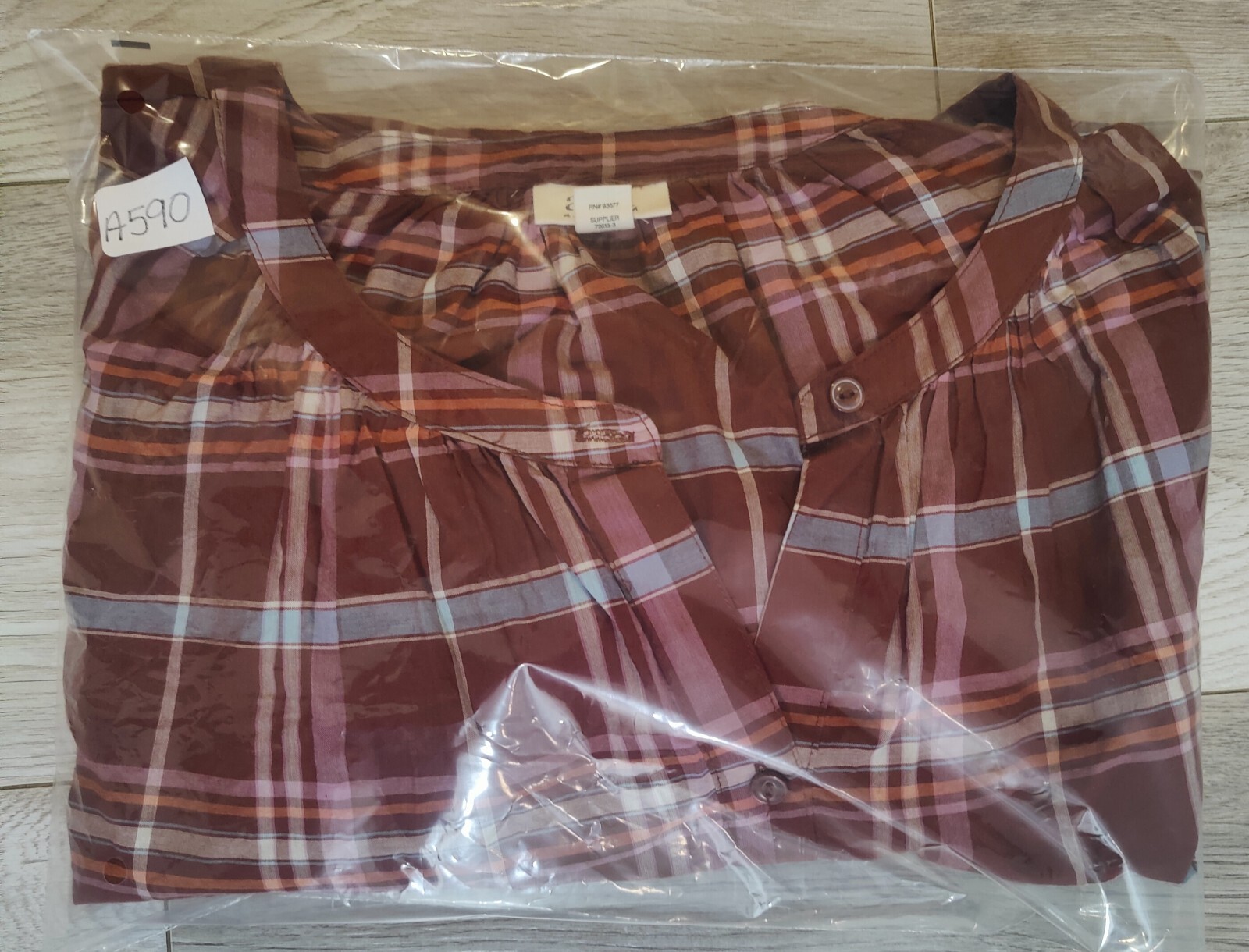 A.N.A Womens 3X Brown Multi Color Front Button Up Plaid Blouse 100%Cotton NWT
