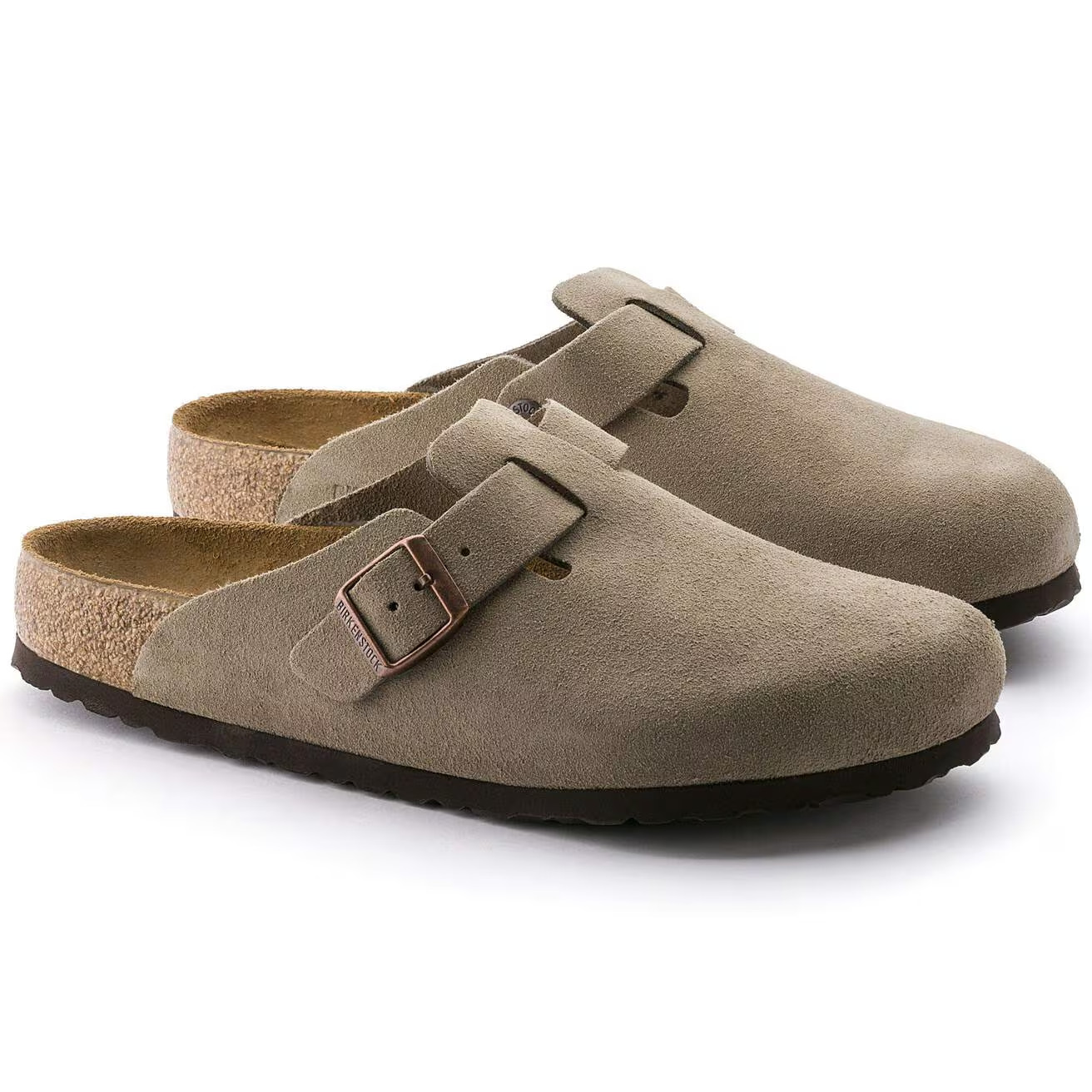 BRAND NEW Birkenstock Boston Soft Footbed Taupe Suede Clogs, M 9, W 10.5