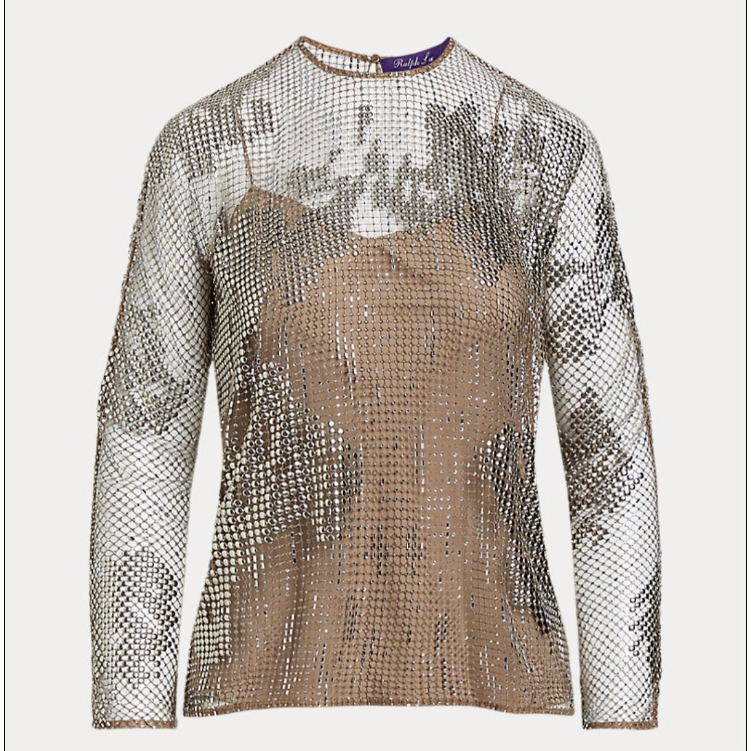 Ralph Lauren Purple Label Maritza Blouse Mesh Studs Rhinestones Womens 2 Italy