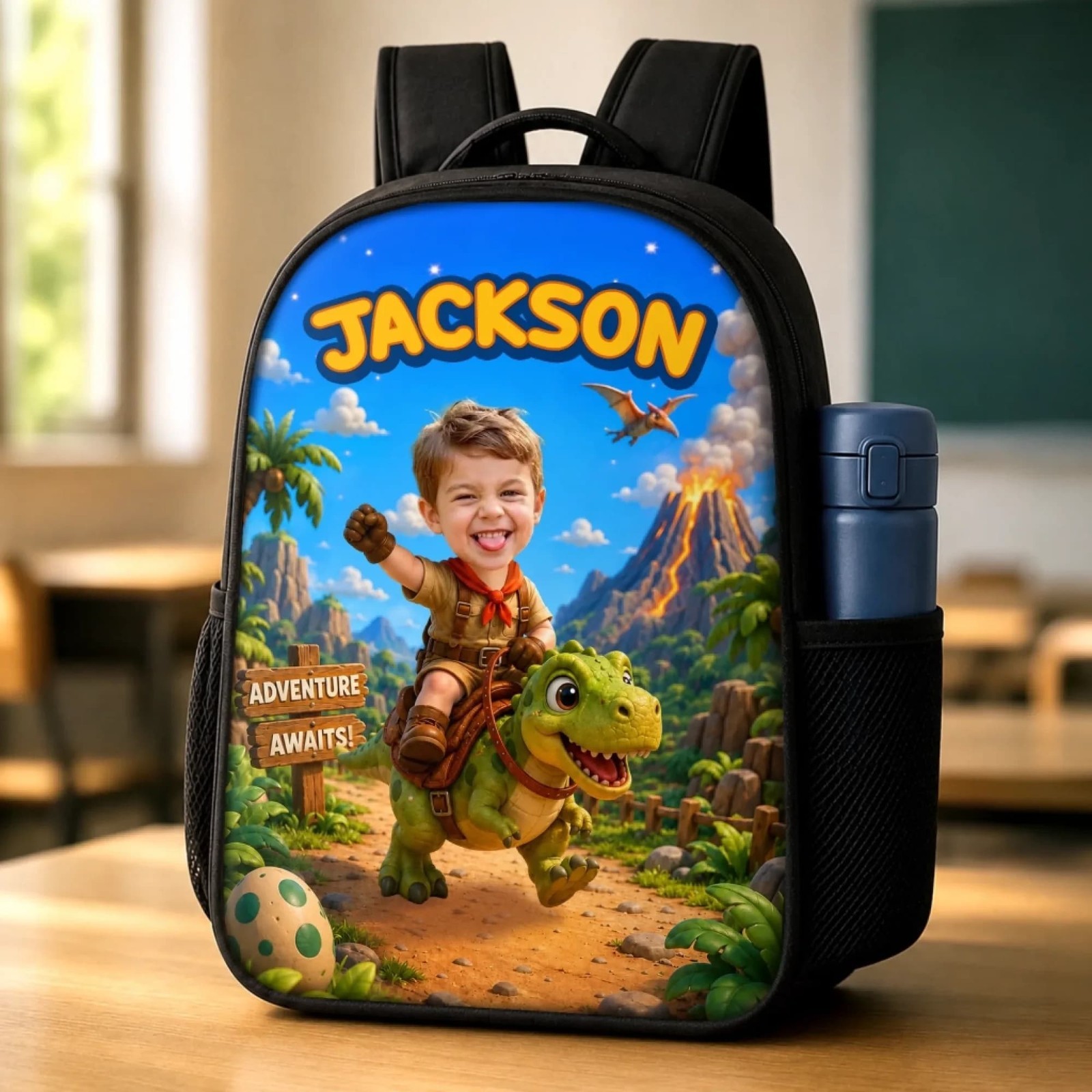 Kids Dinosaur School Backpack, Personalized Photo Book Bag,Custom Back to School