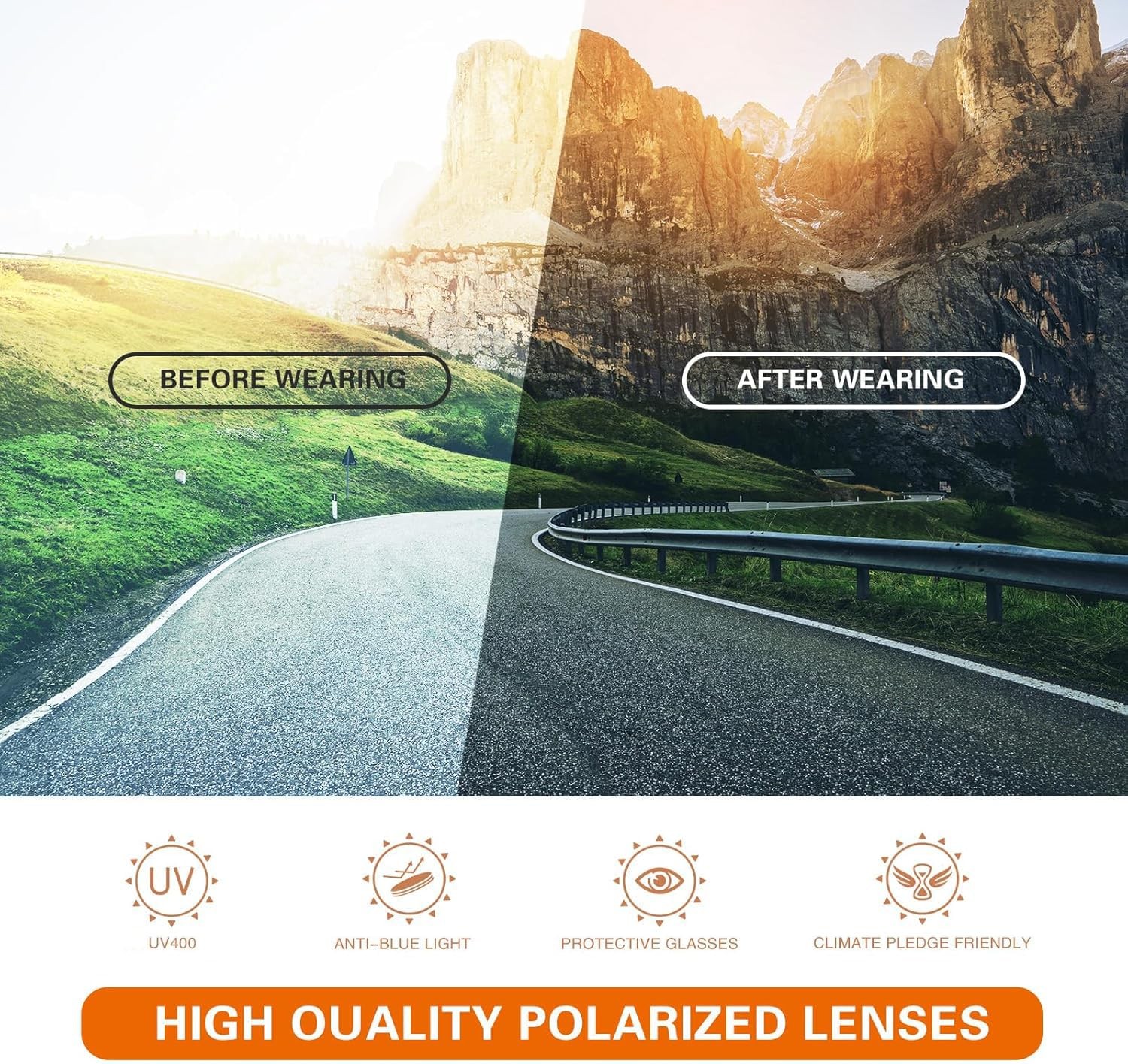 suoso Sports Polarized Sunglasses for Men: Womens 138MM, C17-white Orange