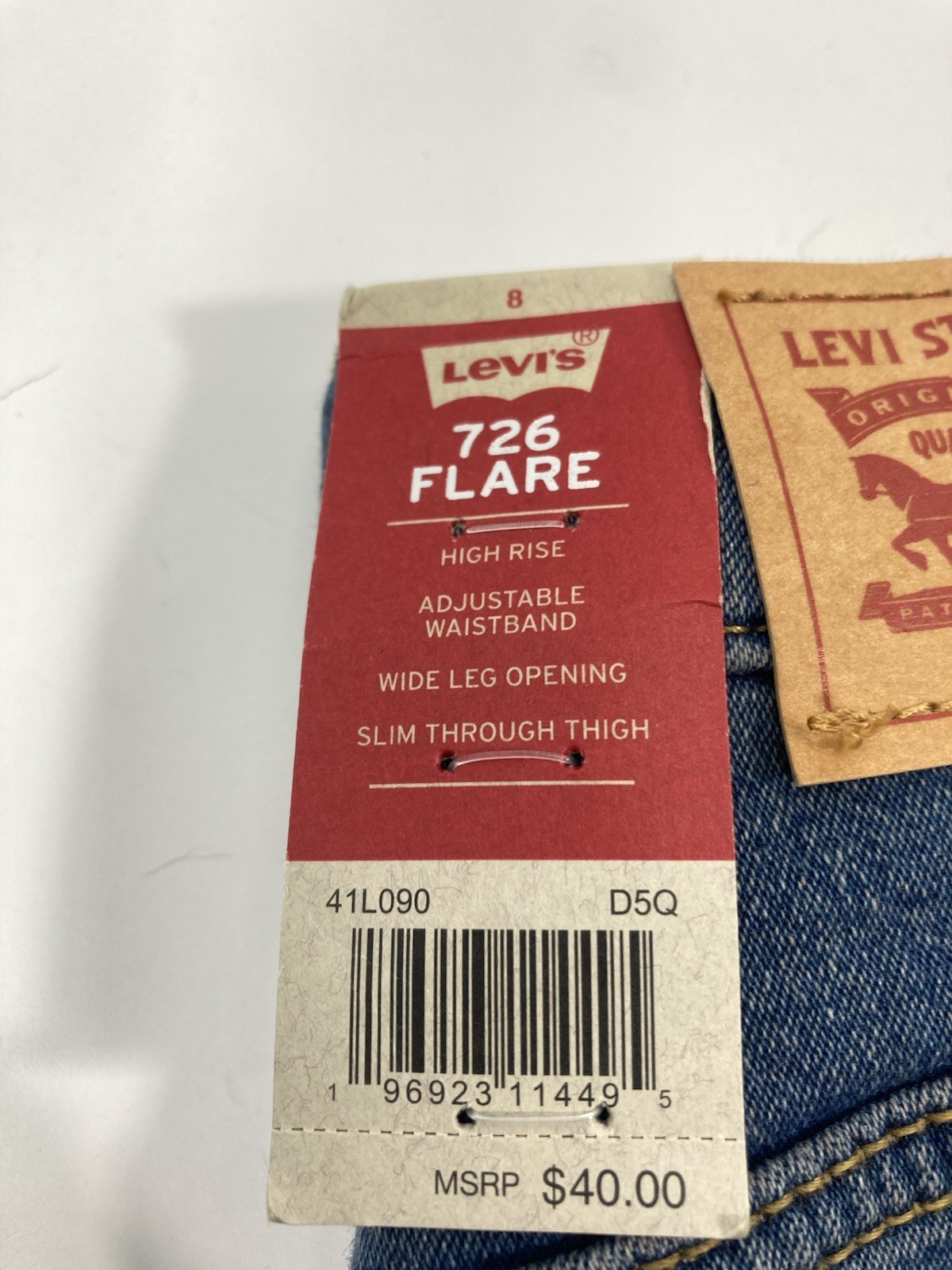 Levis 726 Flare Jeans Girls 8 24X26 Blue Denim Stretch Adjustable High Rise NWT