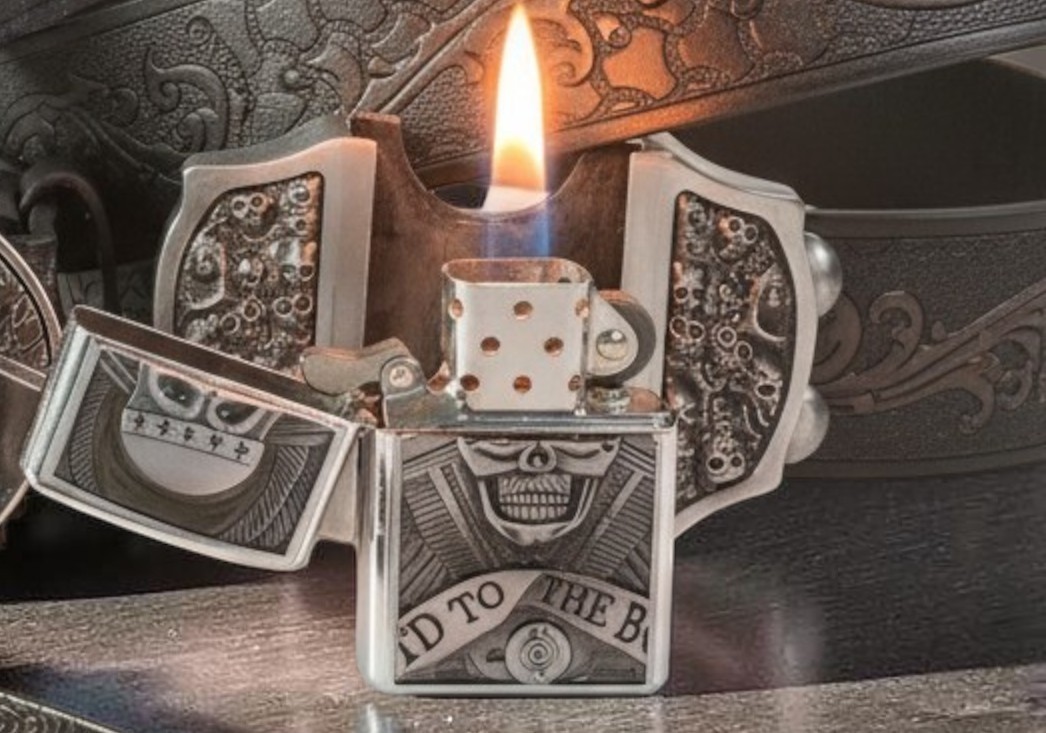 Men’s Belt w/ Lighter Buckle Skull Western Belt 32–40 Gift for Him