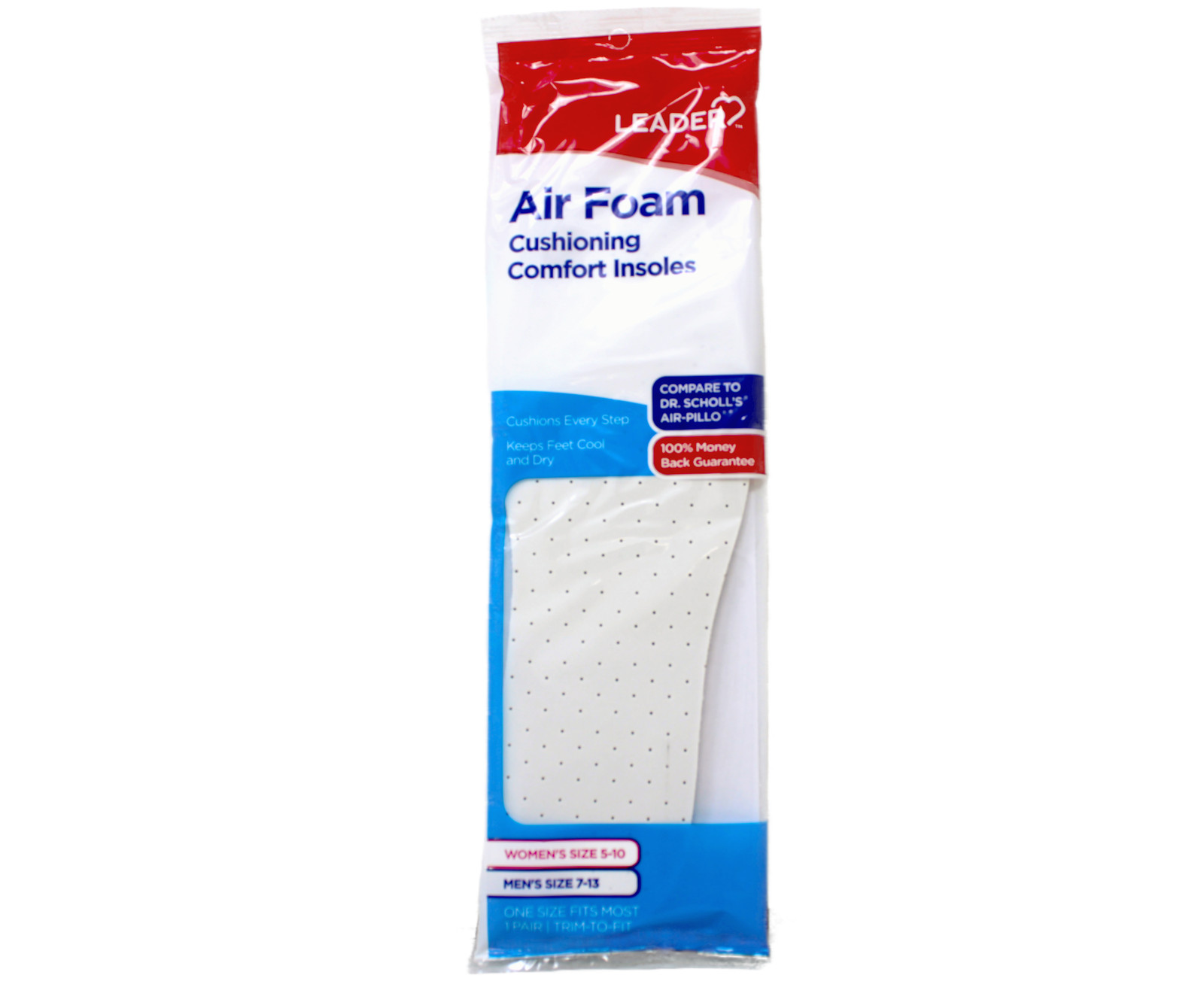 Leader Double Air Foam Insoles Extra Thick Cool & Dry Cushions, 1 Pair