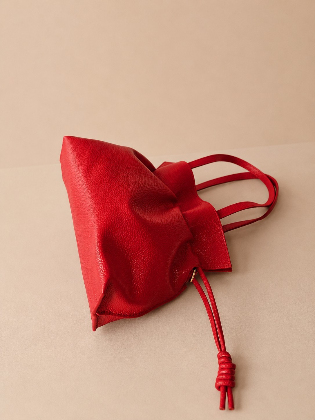Red Italian Leather Bucket Bag, Soft Pebbled Leather Crossbody Bag