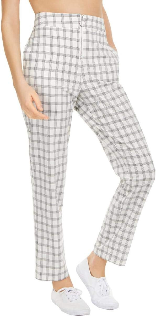 Danielle Bernstein Womens Woven Plaid Dress Pants Black-Ivory 6