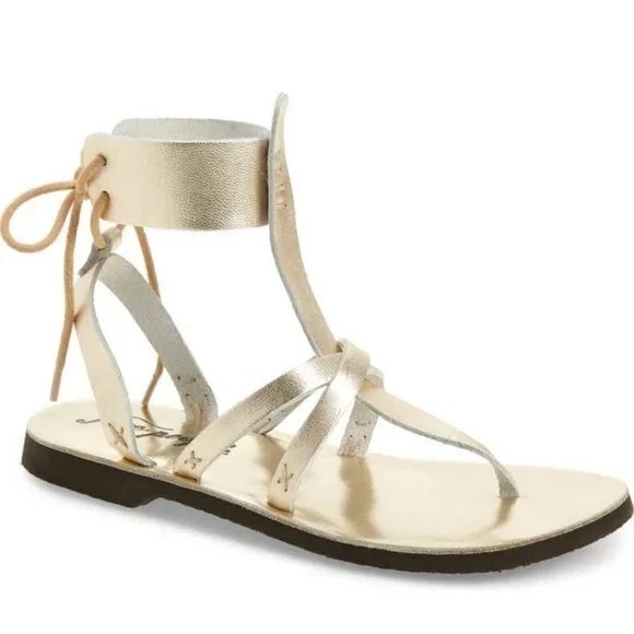 Free People ~ Vacation Day Wrap Sky Gladiator Sandals ~ 38 ~ 7.5 / 8 ~ Gold