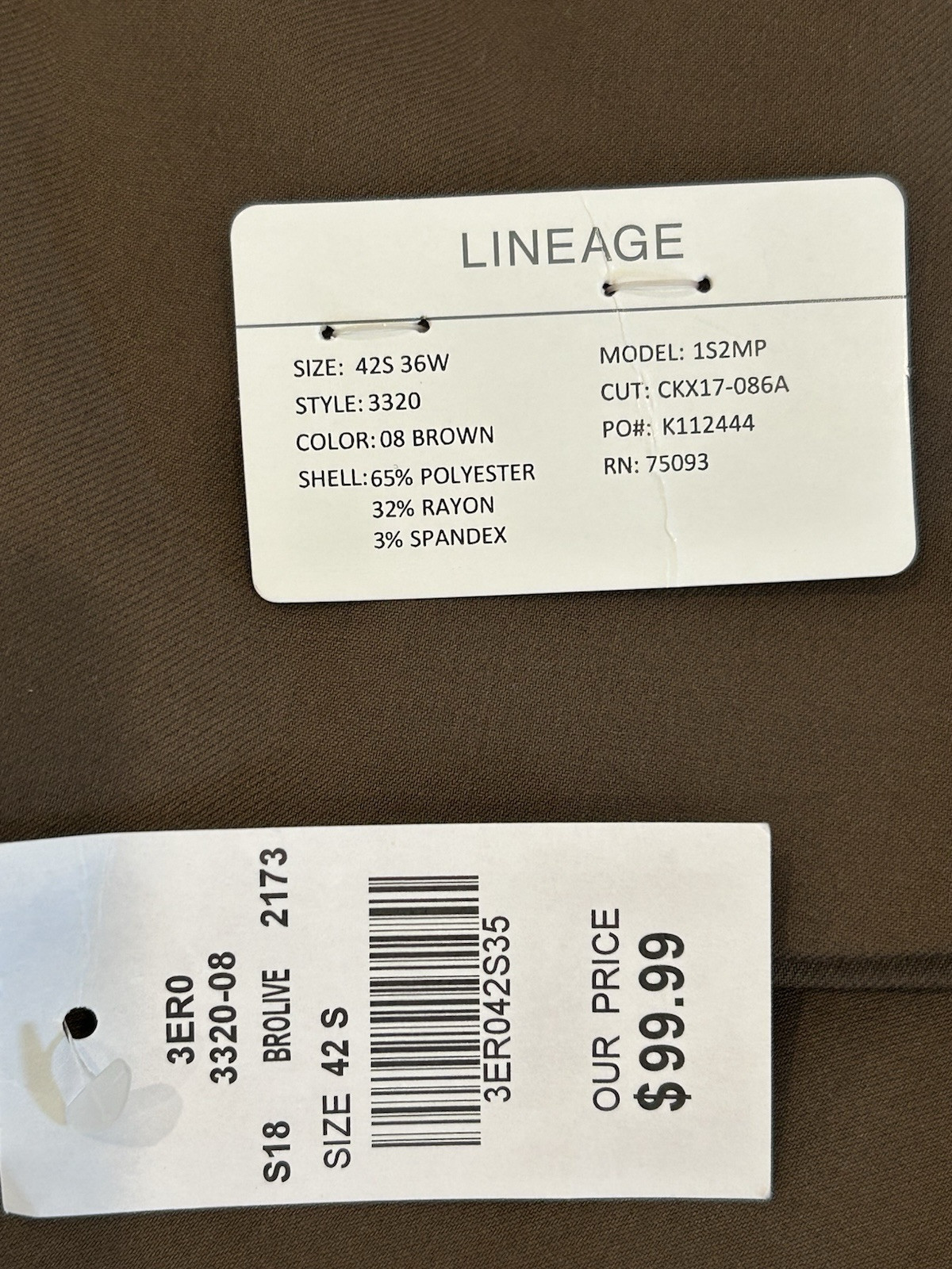 Lineage PerformanceMens Sport Coat Blazer Brolive Modern Fit 42S NWT