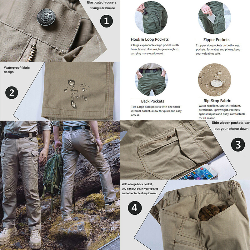 Men’s Work Cargo Pants Tactical Combat Pants Outdoor Hiking Waterproof Trousers