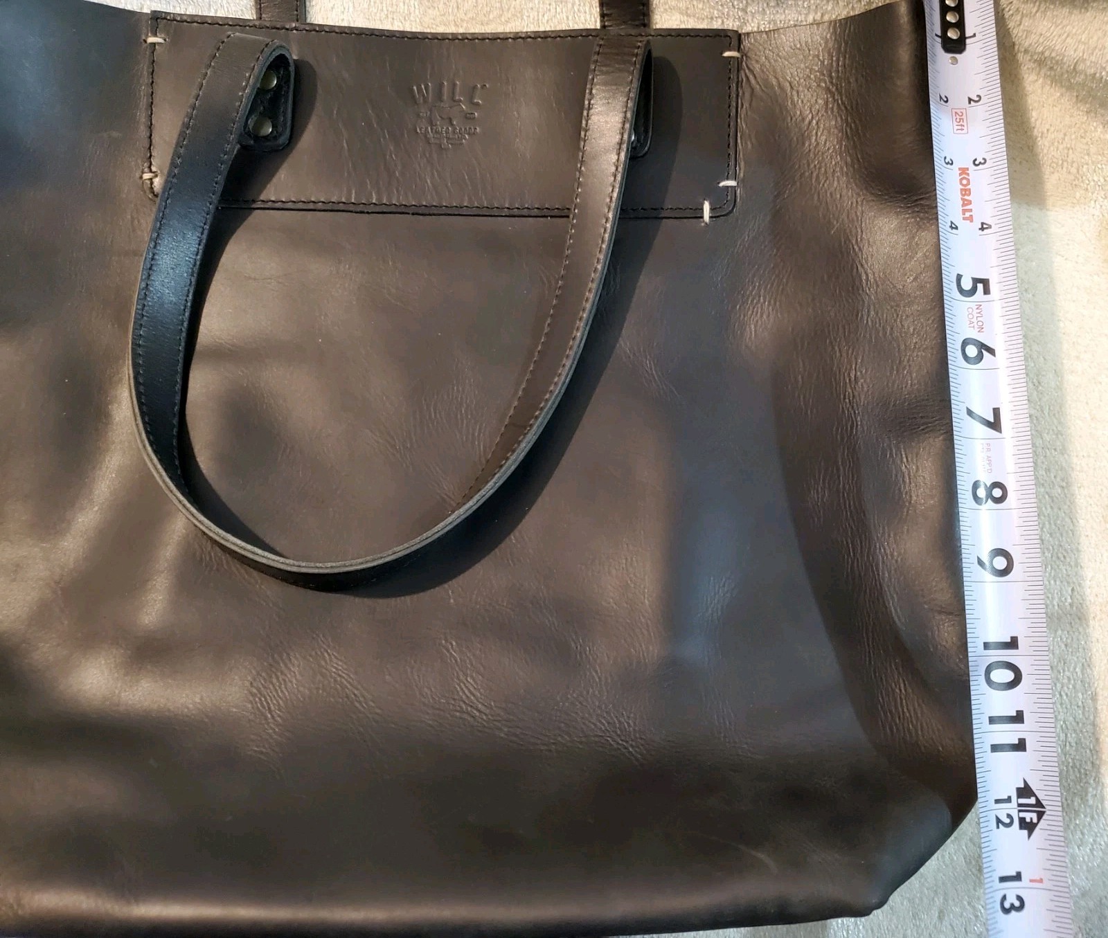 XLarge Will Leather Goods BLACK GENUINE LEATHER SHOULDER BAG HANDBAG PURSE TOTE