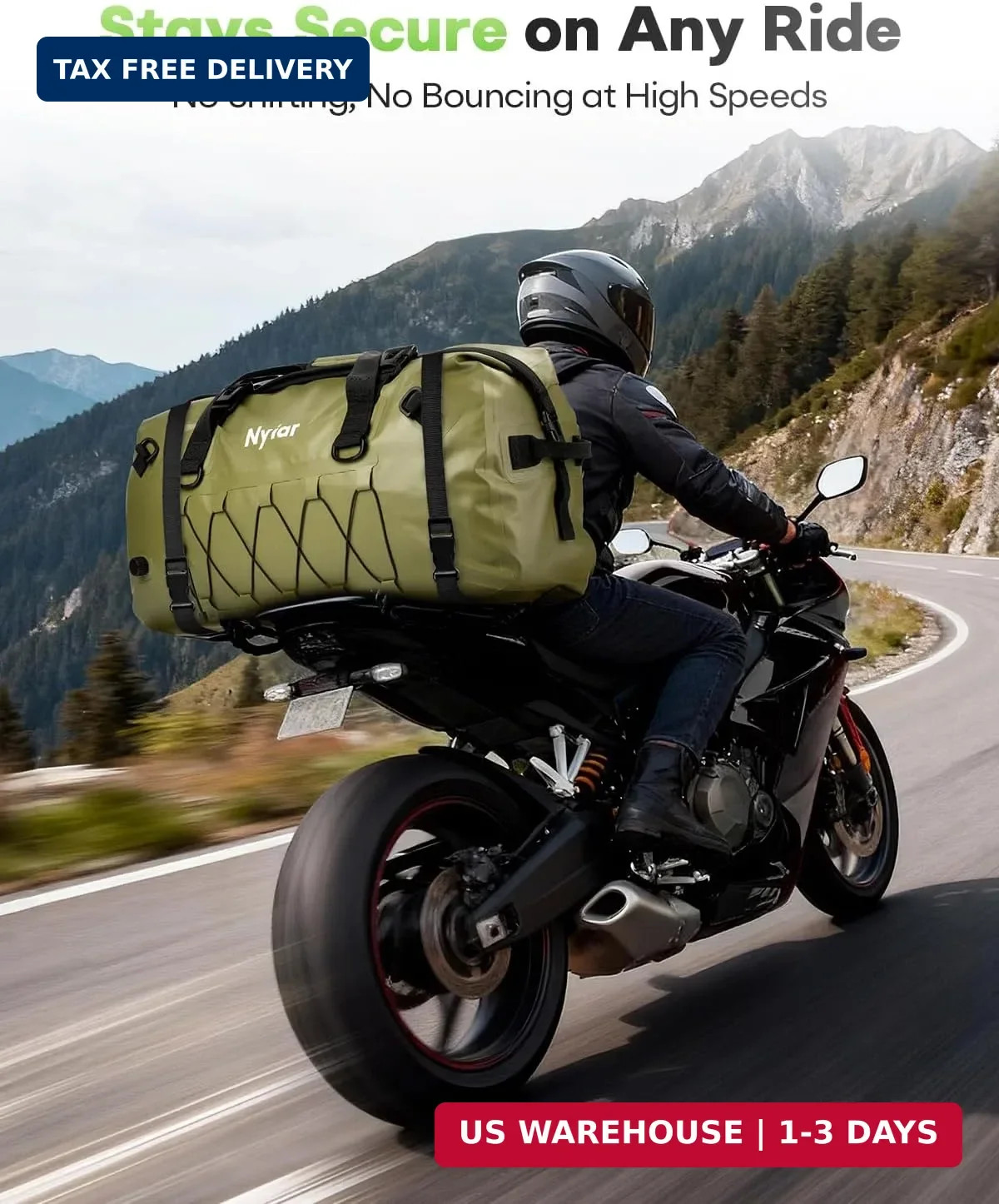 60L Waterproof Duffel Bag Motorcycle Dry Bag Backpack, Heavy-Duty Roll-Top Water