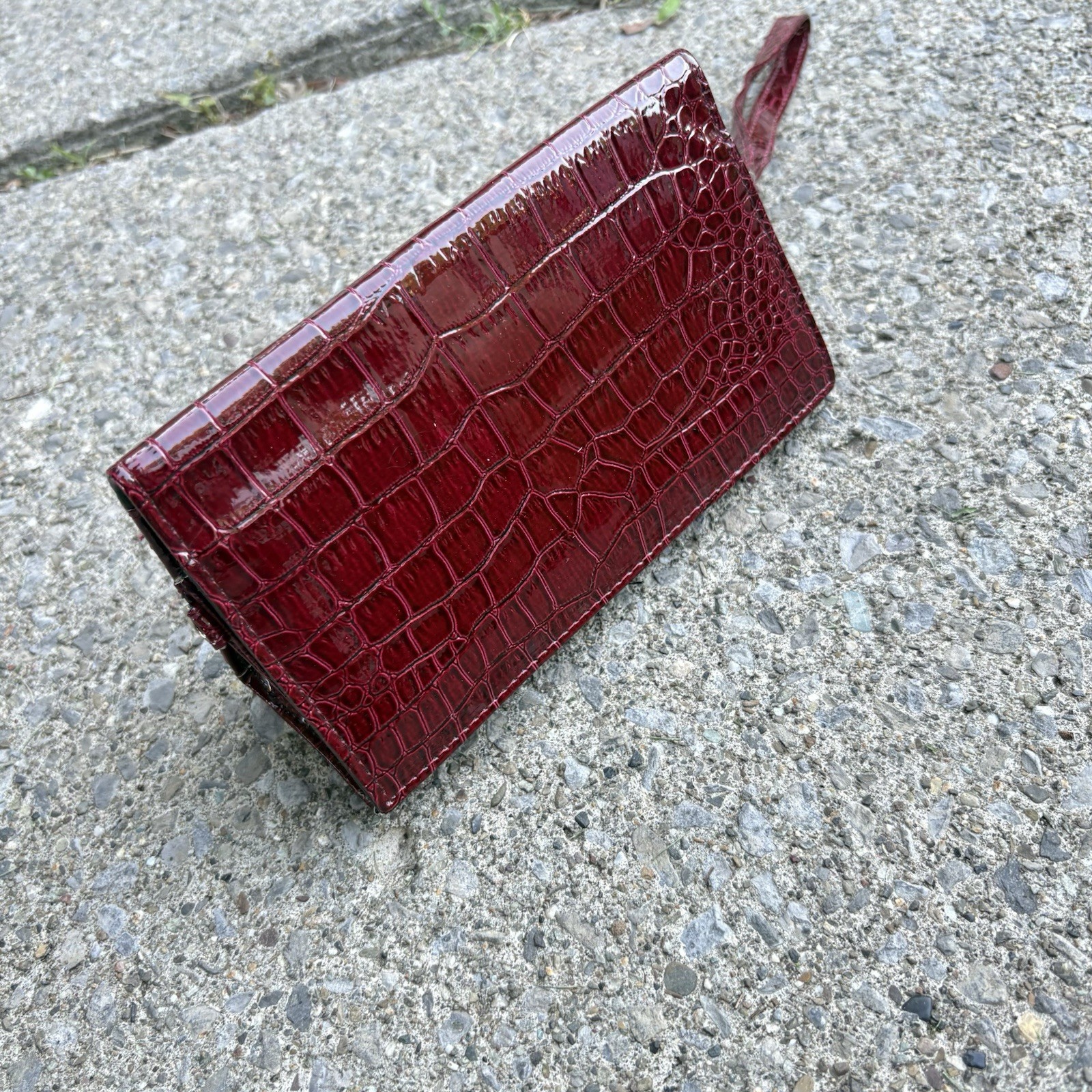 Red Faux Alligator Skin Long Wallet – Clutch Purse – 8 Inches x 4.5 Inches