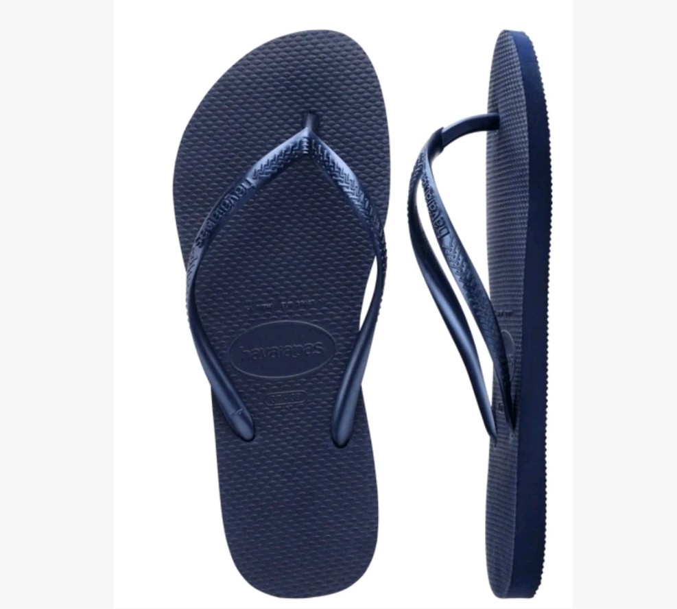 Havaianas Brazilian Flip Flops Womens Sandals Sz 7/8 Eur 37 Navy Blue SLIM TOP