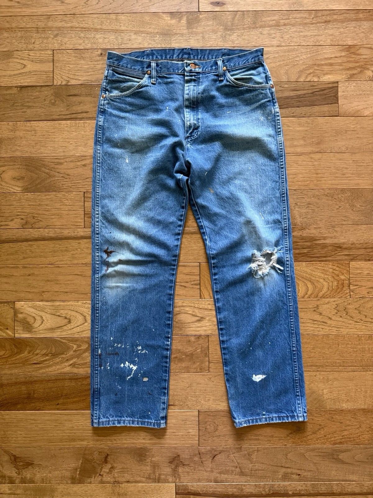 Vintage Wrangler Ranch Jeans Paint Splatter Distressed Aji Workwear 35×32 Mexico