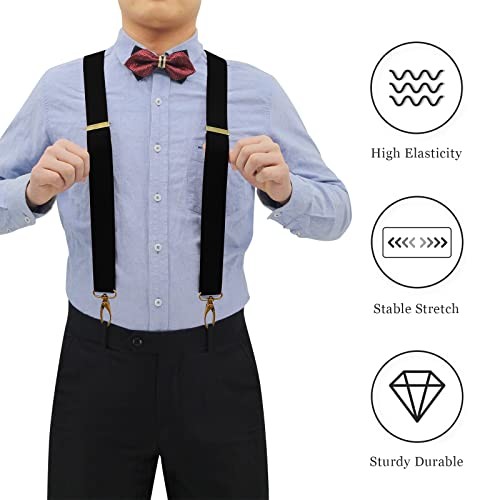 Vintage Suspenders for Men Heavy Duty 4 Snap Hooks for Belt One Size Black 2
