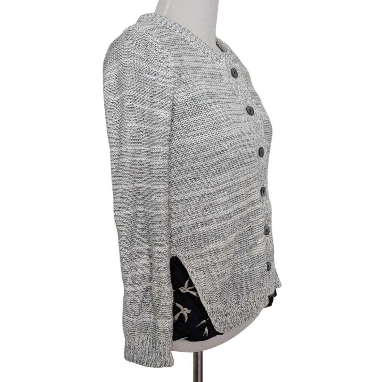 Field & Flower Bird Print Marled Cardigan Womens Size Small Whimsical Layered