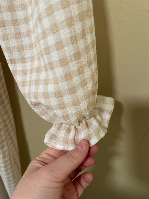 Indigo Rose Gingham Maxi Dress M Beige Smocked Cottagecore Prairie Milkmaid