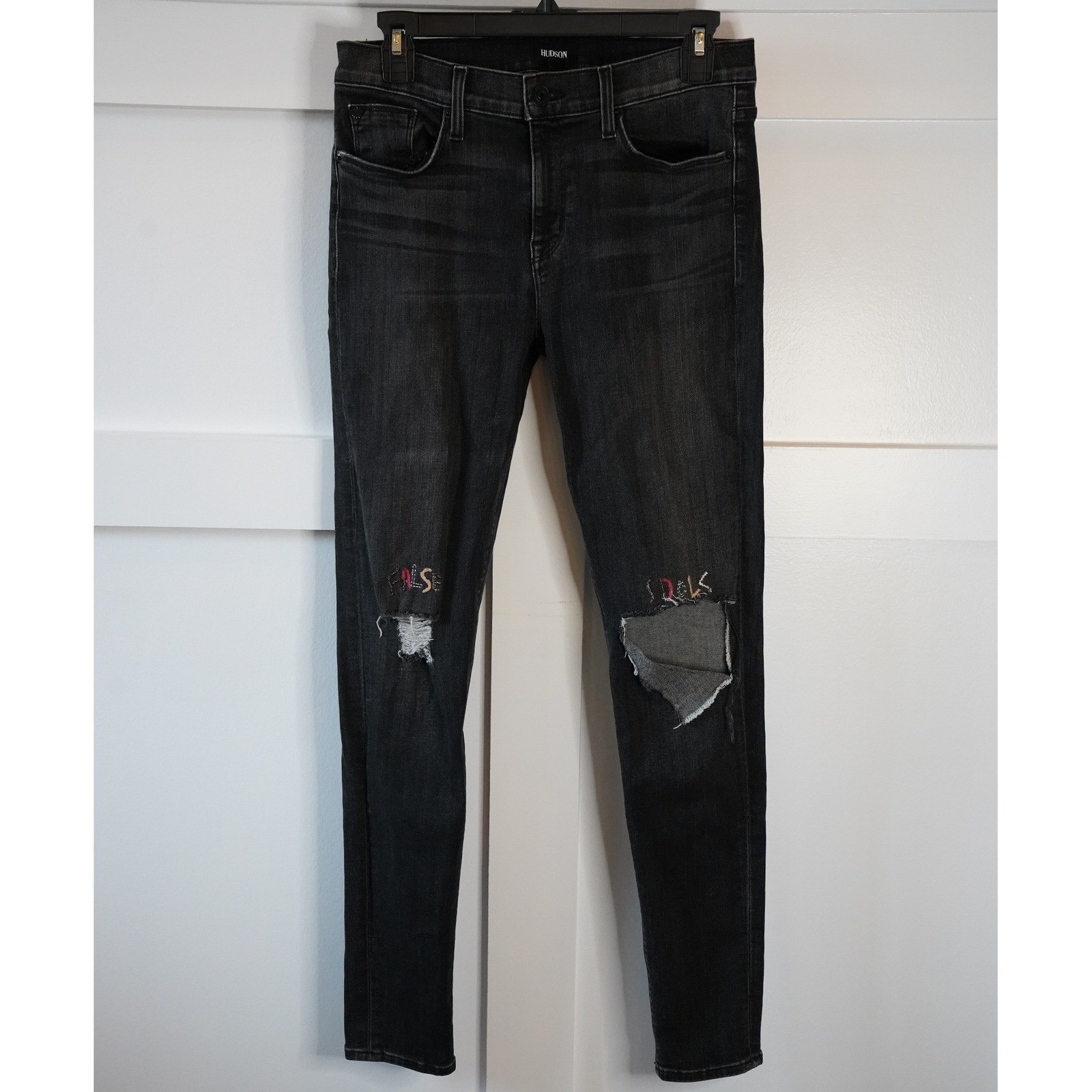 Hudson, Nico “False Idols” Midrise Super Skinny Jeans Distressed Black Size 29