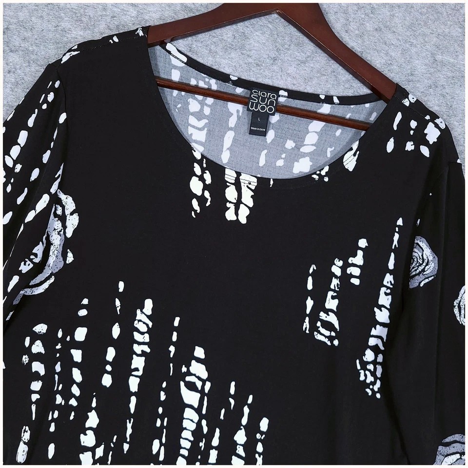 Clara Sunwoo Rose Scatter Floral Parachute Hem Tunic Top Large Stretch Lagenlook