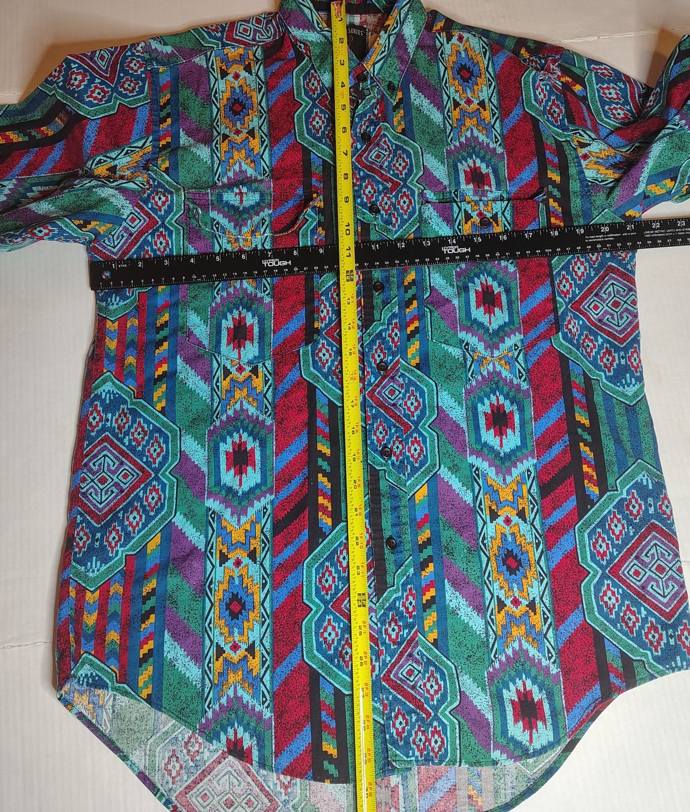 Vntg 90s Frontier Series Western Aztec Geometric Southwest USA Made Sz Large