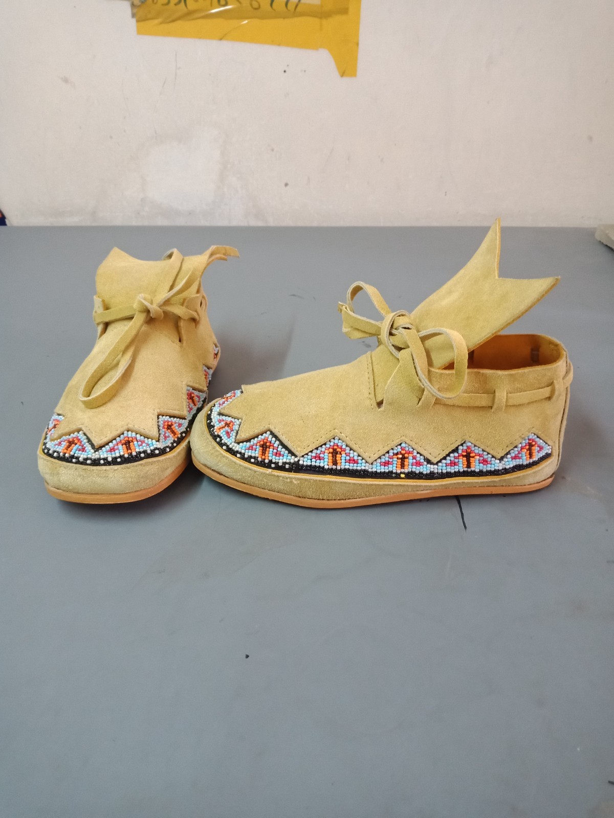 Red Beaded Leather Fringe Boho Moccasins Minnetonka Suede Flat
