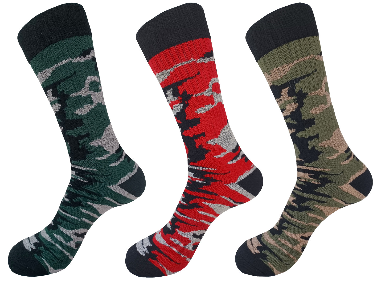 3PK COTTON CAMOUFLAGE CREW ARMY SOCKS SIZE 10-13 TRUE TO SIZE HIKING SOCKS