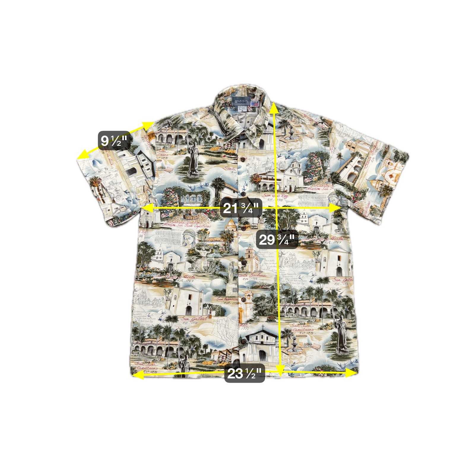 Vtg 90s High Seas Trading Co Shirt Mens S California Missions Map USA Aloha AOP