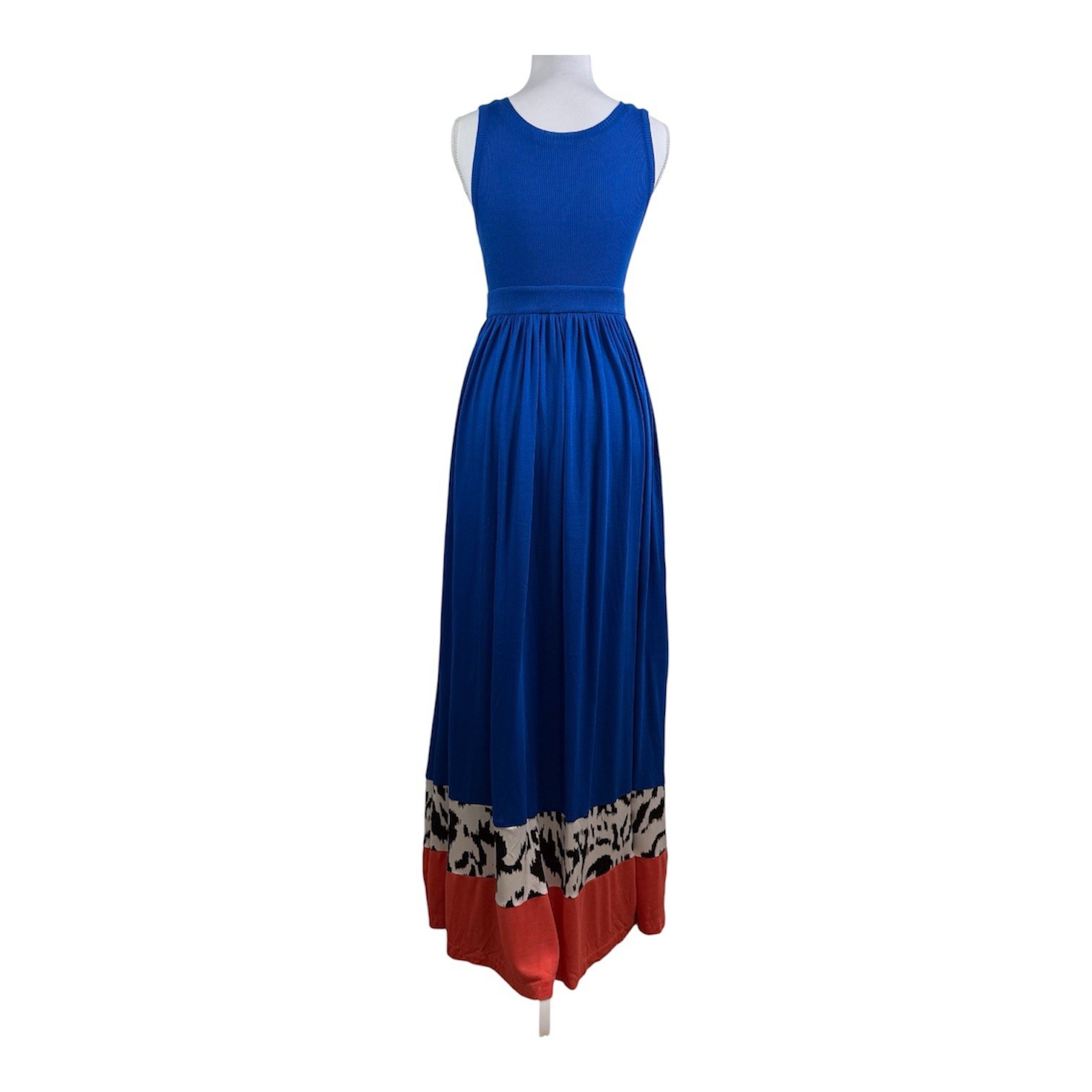 Diane Von Furstenburg Maxi Dress Small Modal Silk Color Block Sleeveless Ribbed