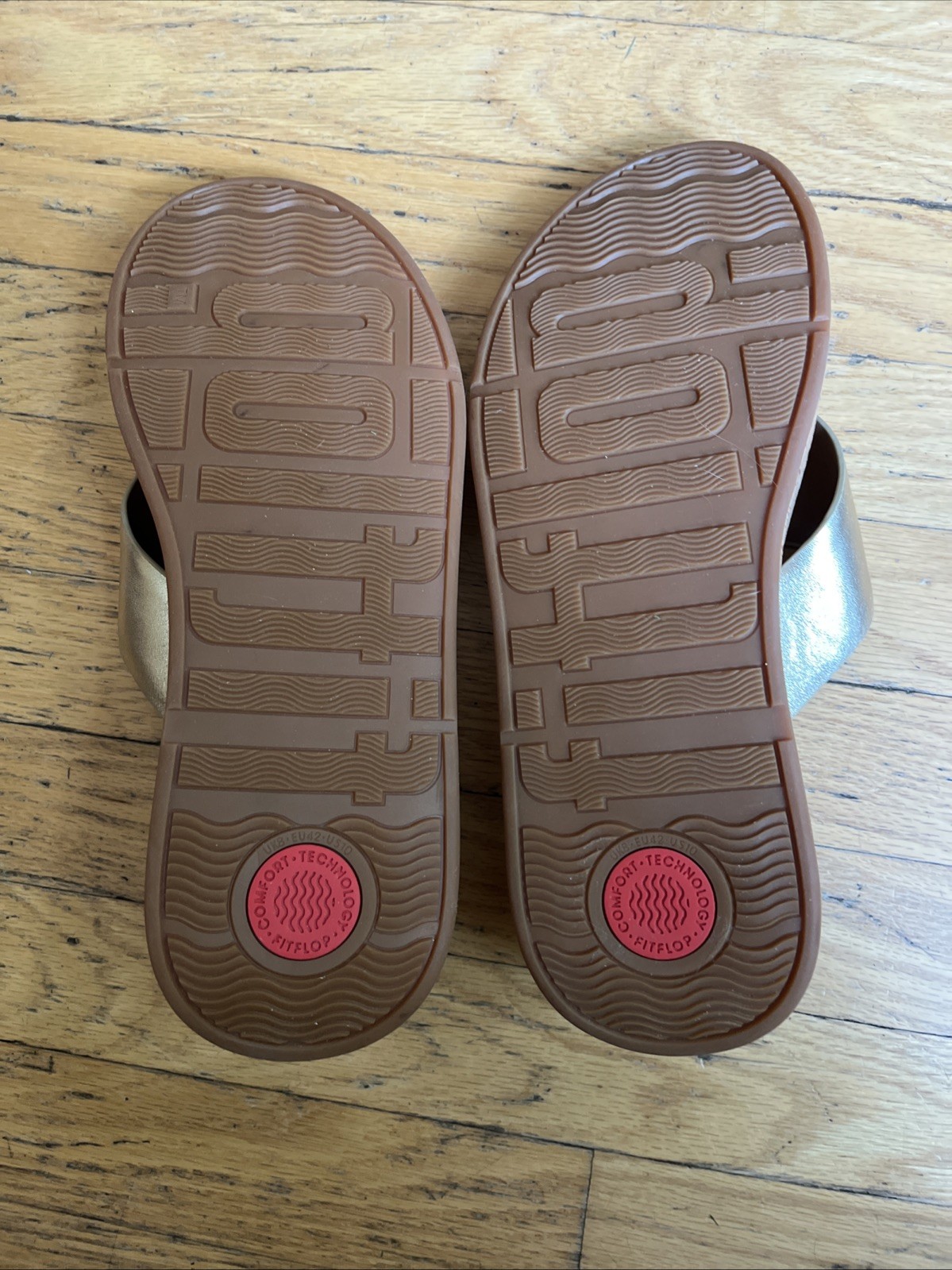 FITFLOP NEW F-MODE LEATHER FLATFORM TOE POST THONG SANDALS PLATINO GOLD -10