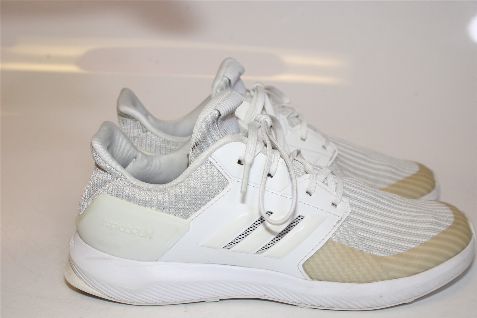 adidas Youth RapidRun Boys Size 5 37 1/3 White Knit Running Sneaker Shoes DB0215