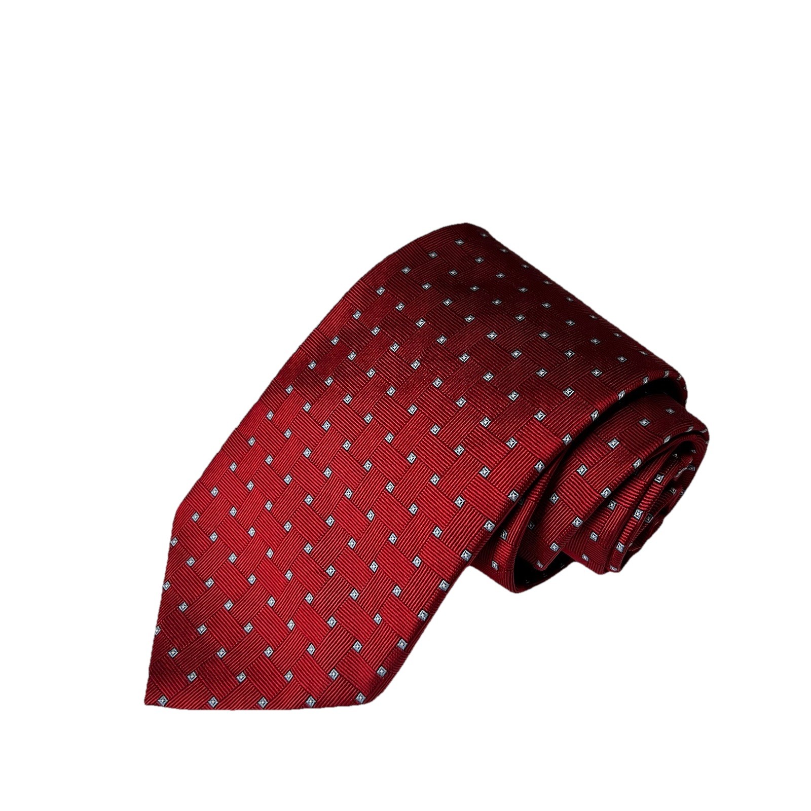 Brooks Brothers Red Silk Tie Geometric Basketweave Square Dot Made In New York