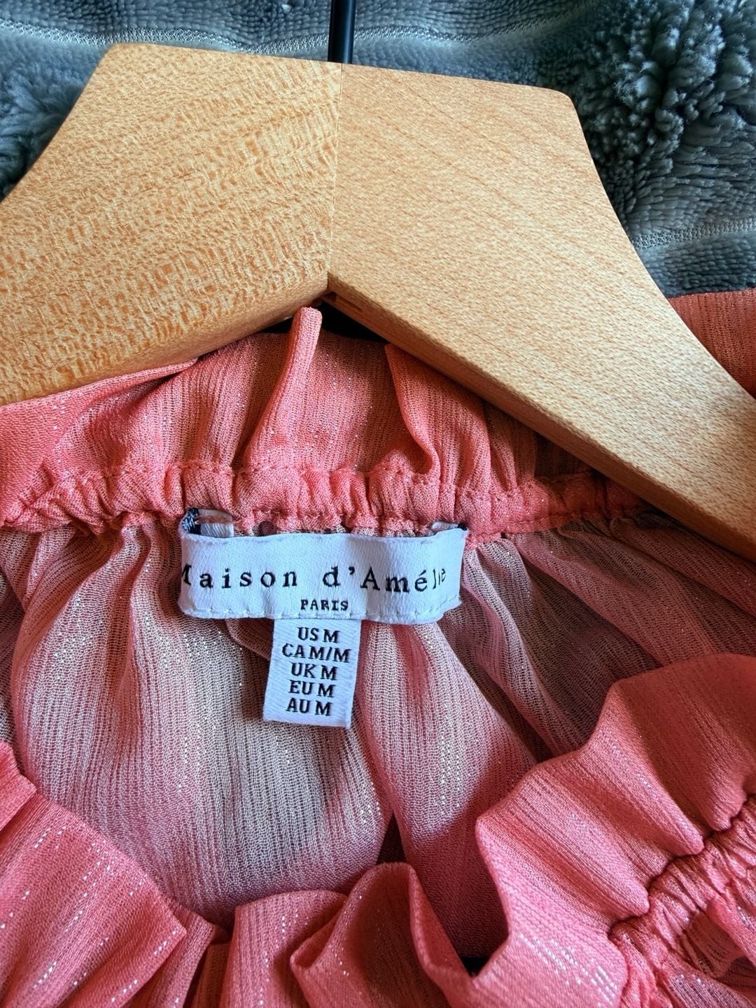 Maison d’Amélie Boho Soft Girl Cottagecore Ombré Ruffle Neck Sheer Blouse Size