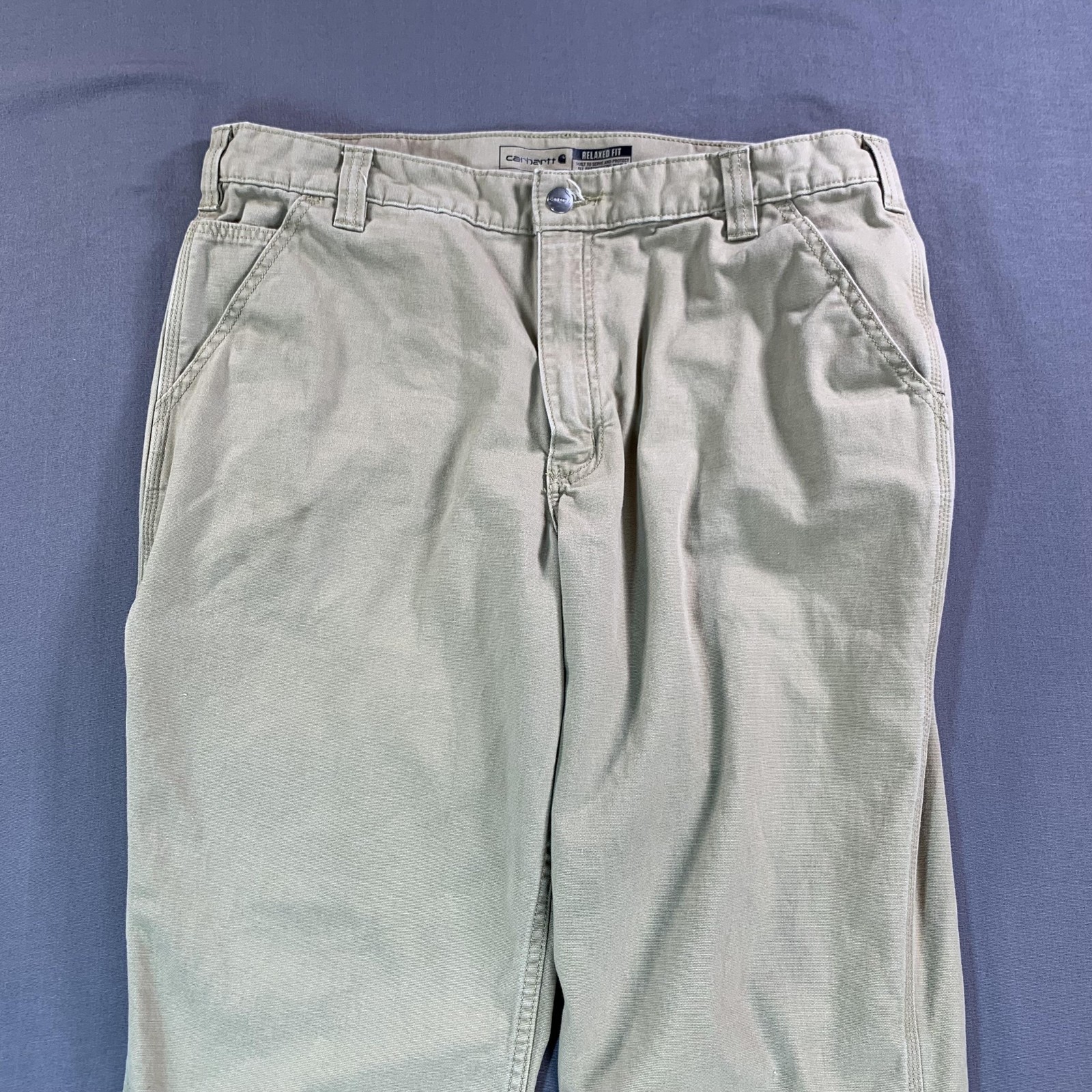 Carhartt Rugged Flex Relaxed Fit Carpenter Pants Mens 38×32 Beige Canvas Stretch