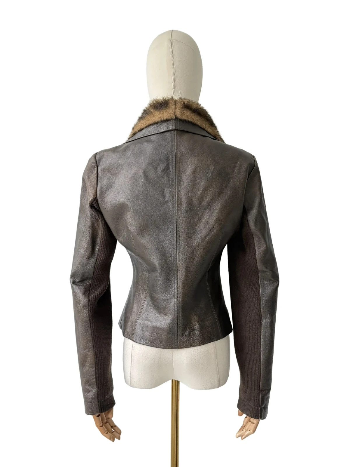 Morgan De Toi Vintage Real Leather Faux Fur Collar Biker Jacket Women’s Size S