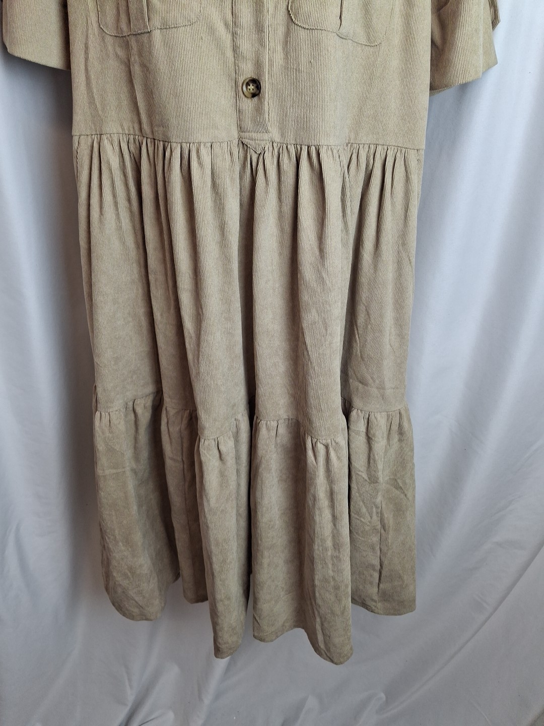 Tiered Shirt Dress Jolie Moi Military Ecru uk14 Short Sleeves Pocket Casual