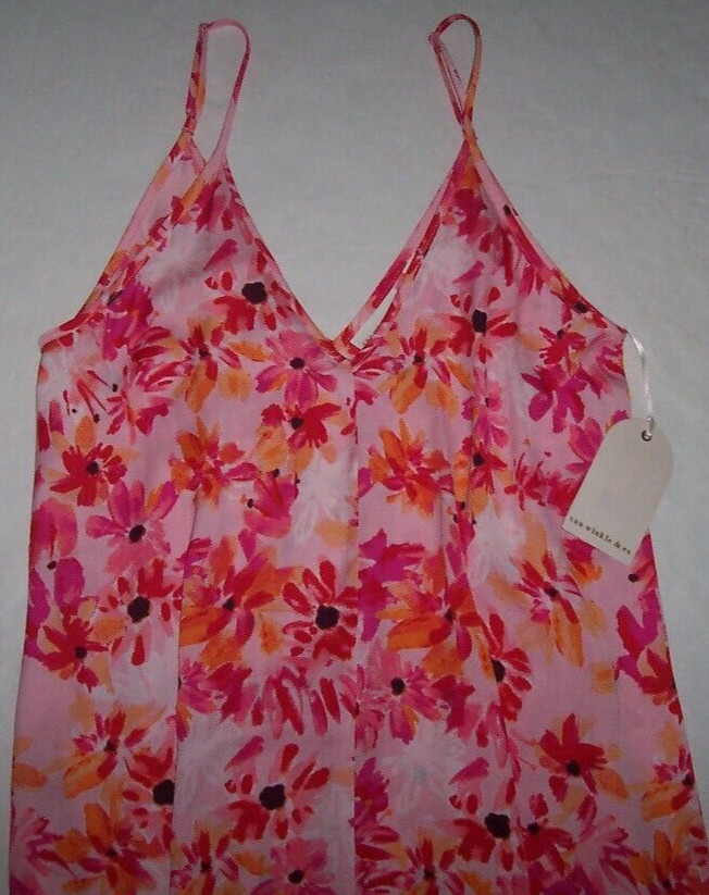 NWT Van Winkle PINK DAISIES FLORAL SILKY Maxi Chemise/Lounge Gown S POCKETS