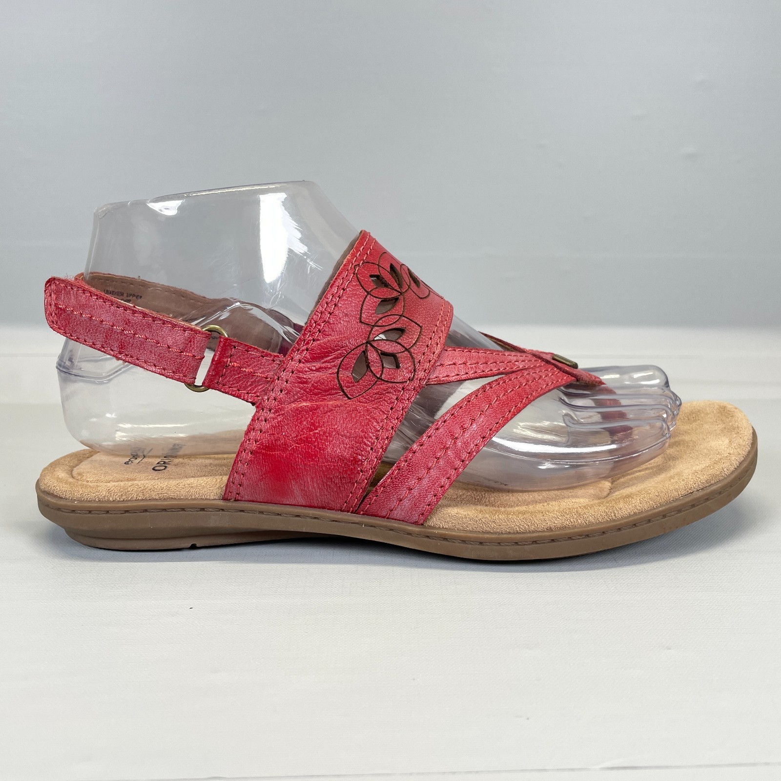 Earth Origins Belle Becky Sandals Womens Size 7 M Red Leather Slingback Shoes