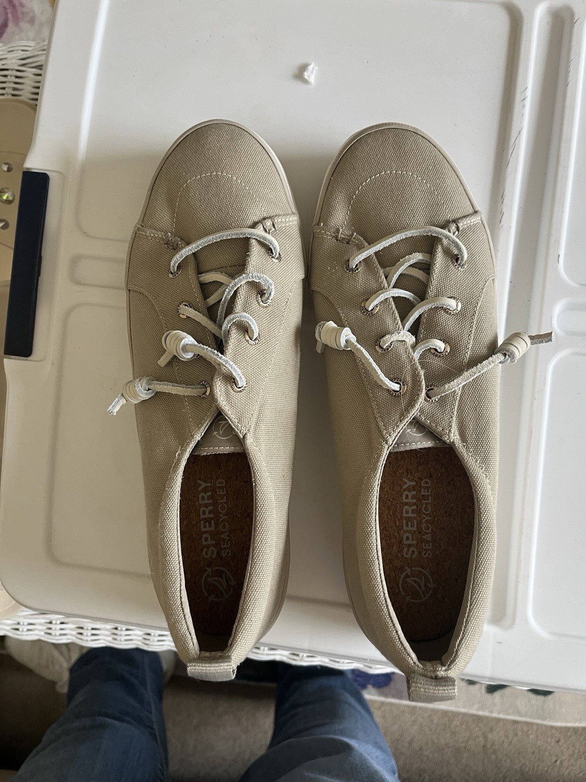 Sperry Beige Womens Low Top Lace-Up Casual Athletic Canvas Sneakers