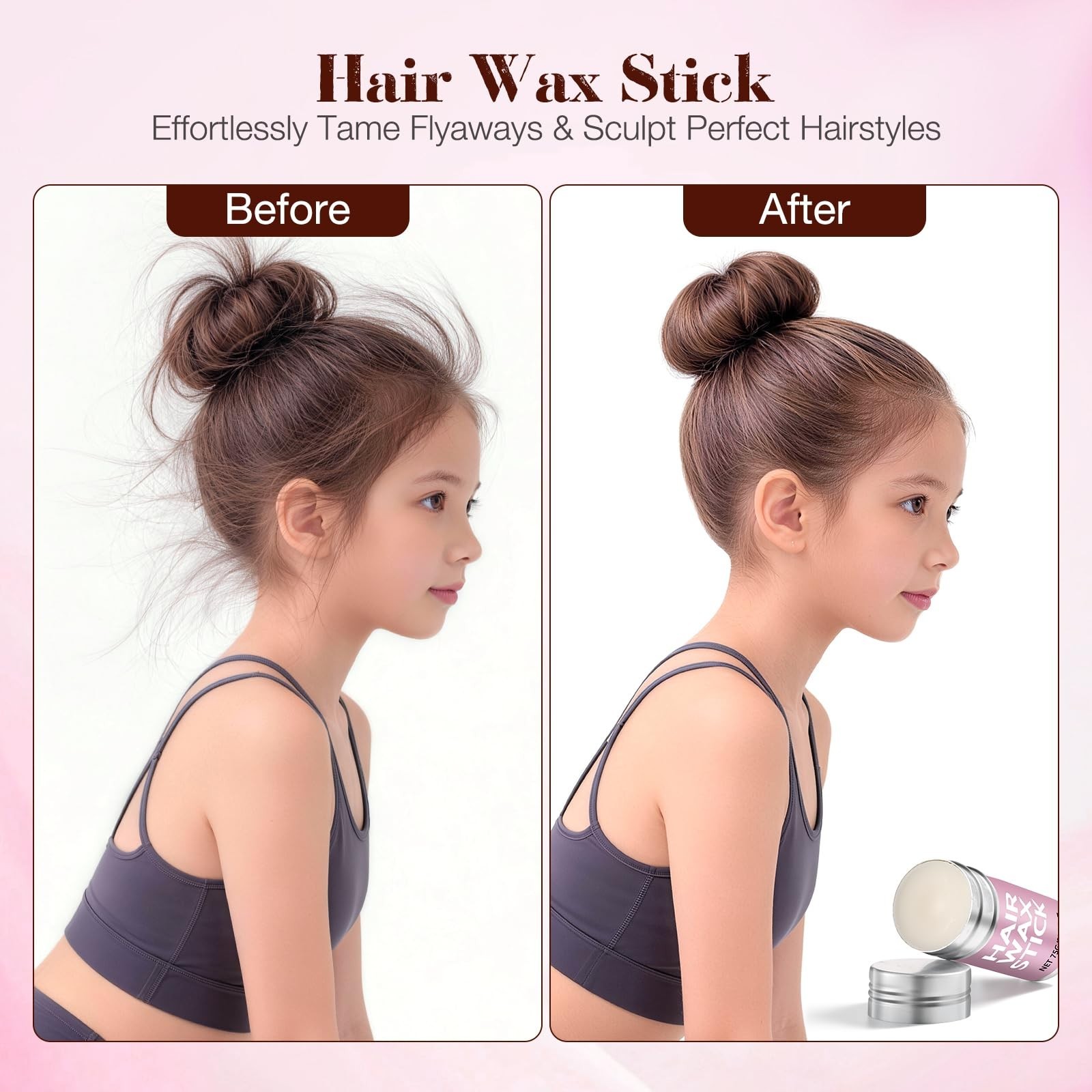 Hair Bun Maker Set – Donut Bun Tool, Bobby Pins, Hair Wax Stick & Net – Tan Brow