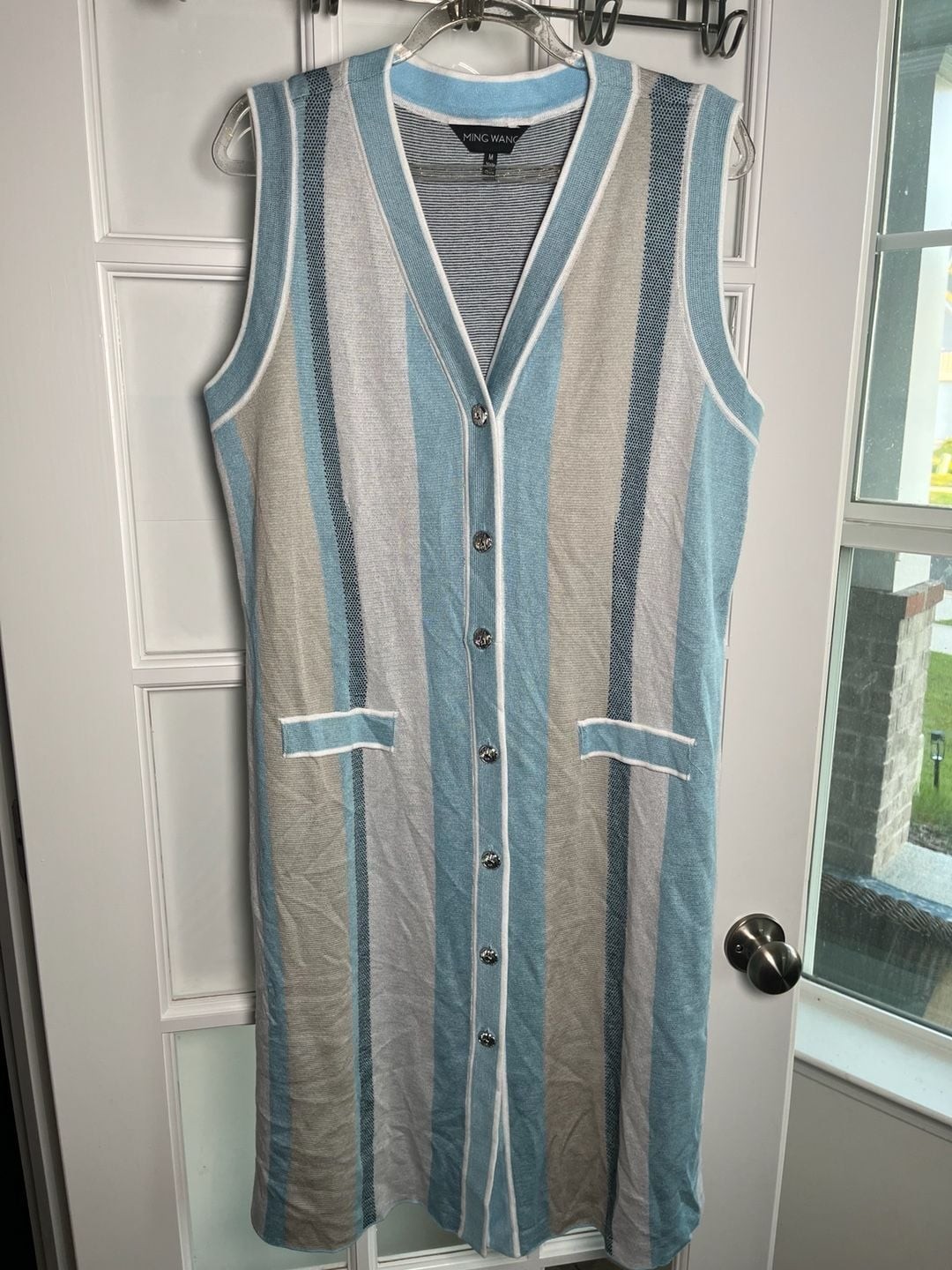 Ming Wang Sleeveless Striped Knit Cardigan Dress