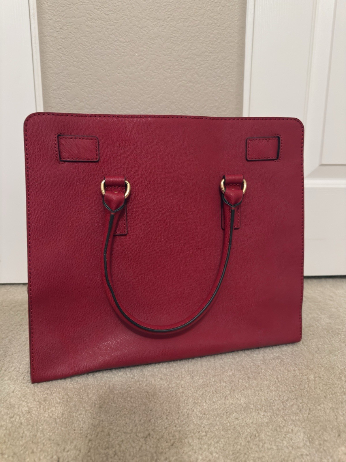 Michael Kors Red Medium Satchel Top Handle Bag Chain Strap Gold Hardware Lock