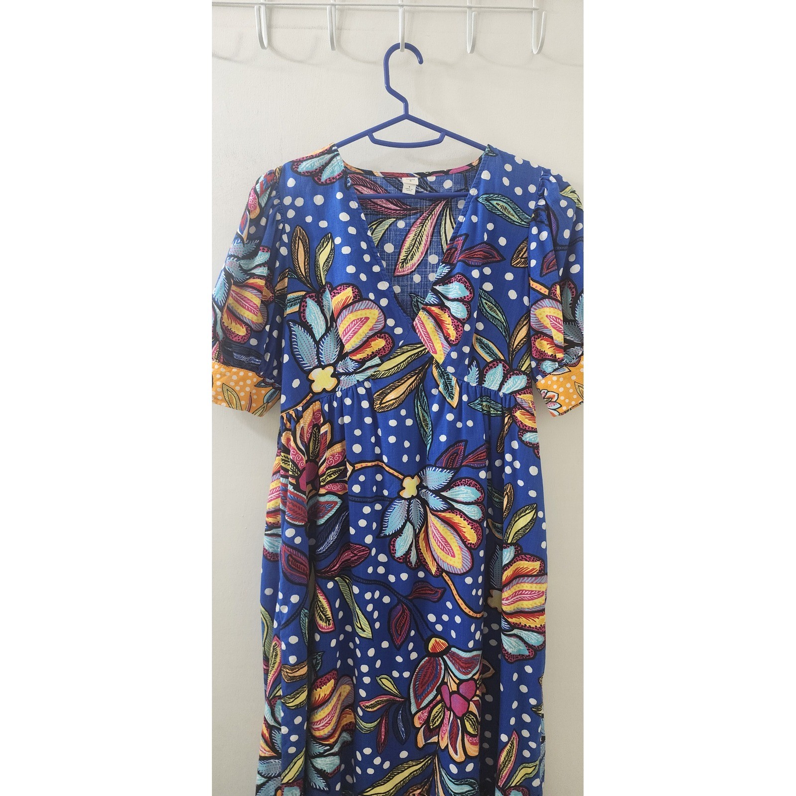 Tabitha Brown for Target Floral Polka Dot Maxi Dress Blue Size 4 V-Neck Pockets