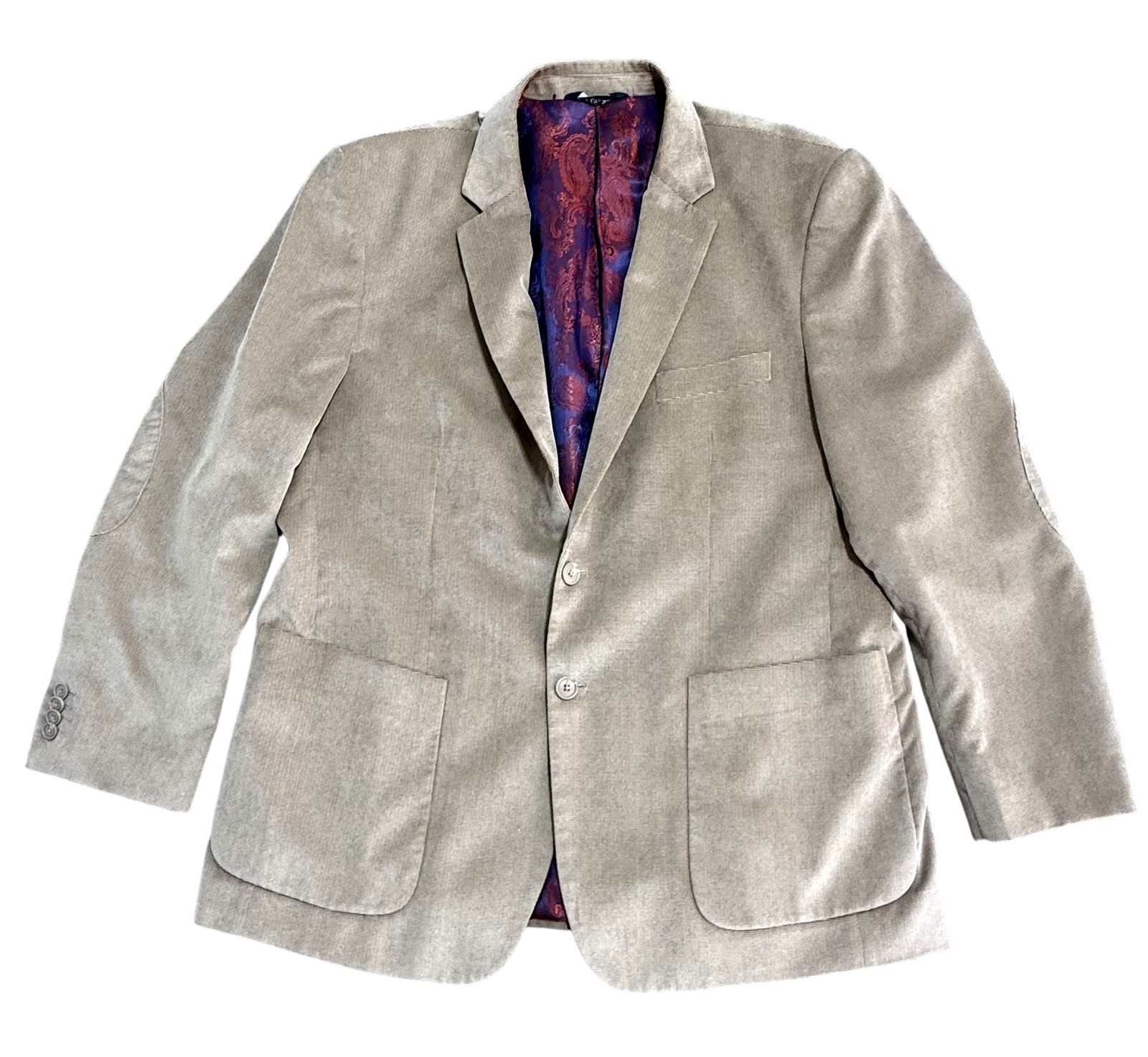 Afazzy Blazer Mens 46R Tan Corduroy Elbow Patches Paisley Lining Sport Coat