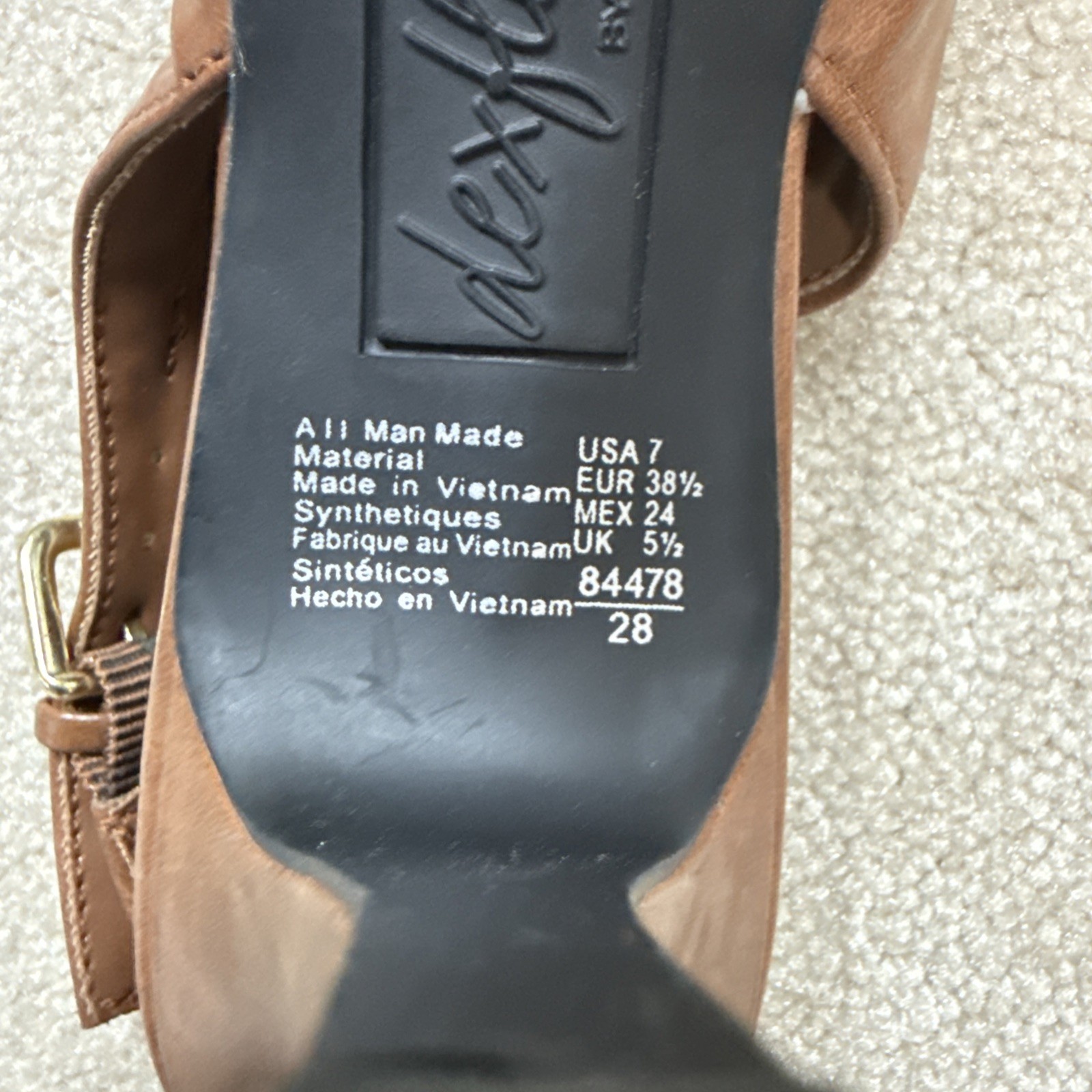 Women’s Leather Open-Toe Heel, Size 37 (US 7), Brown Defiled by Dexter