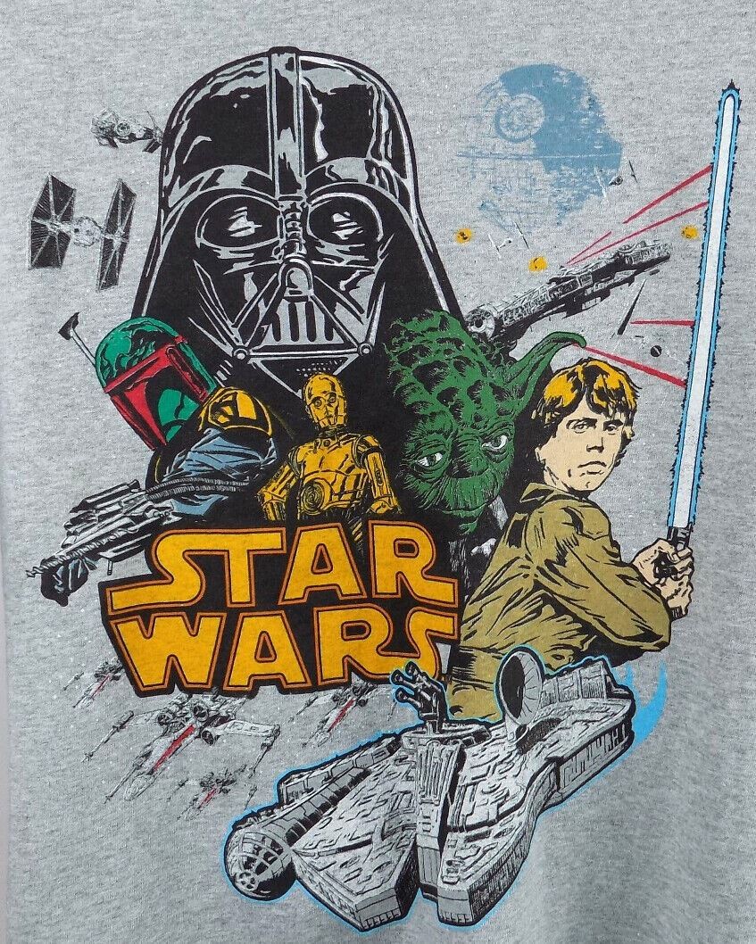 Star Wars Darth Vader Yoda C-3PO Shirt Boy’s XL Gray Long Sleeve Shirt New ST127