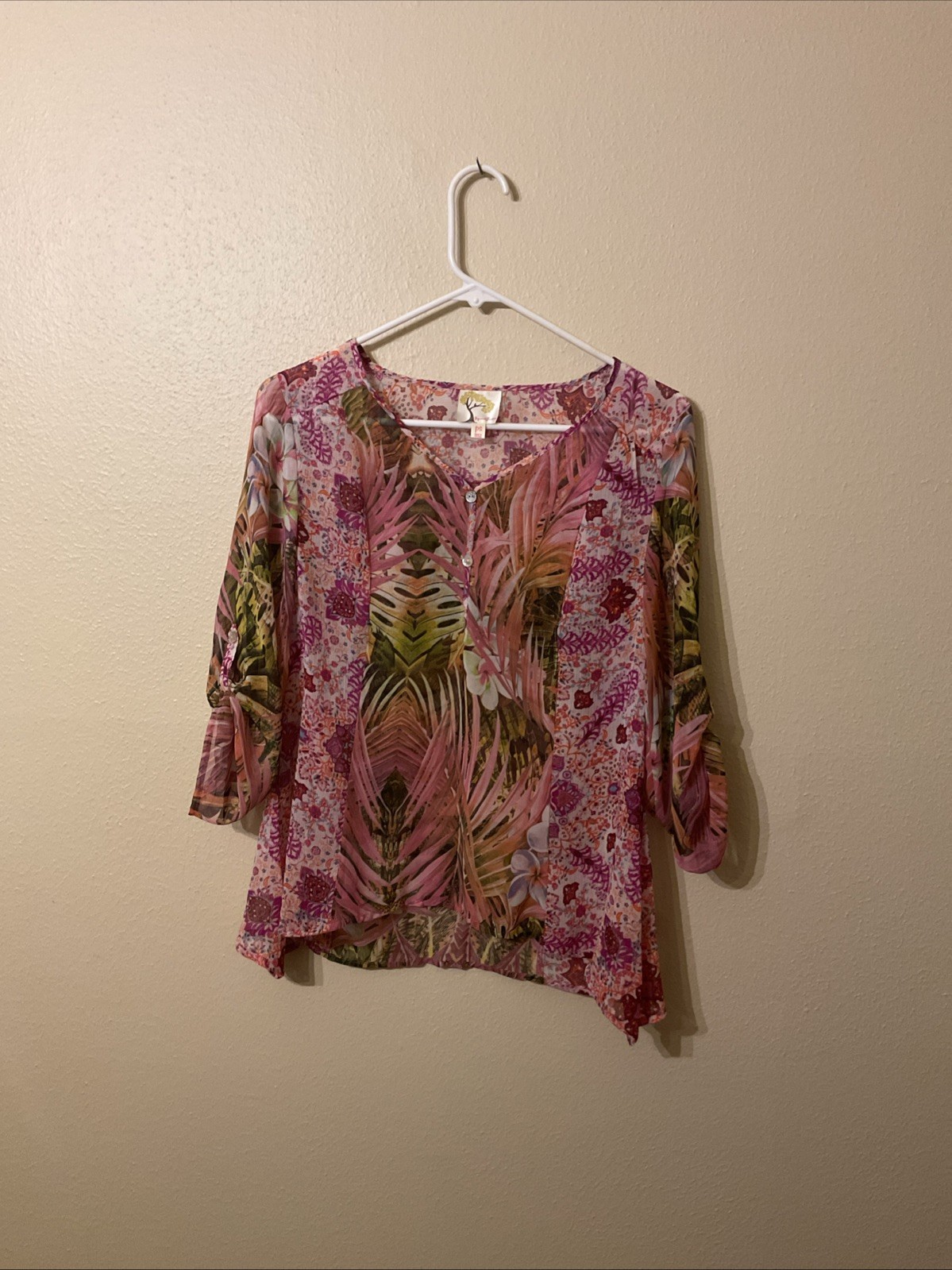 Fig & Flower Women Size SP Multicolored Floral Sheer Boho Top Anthropologie