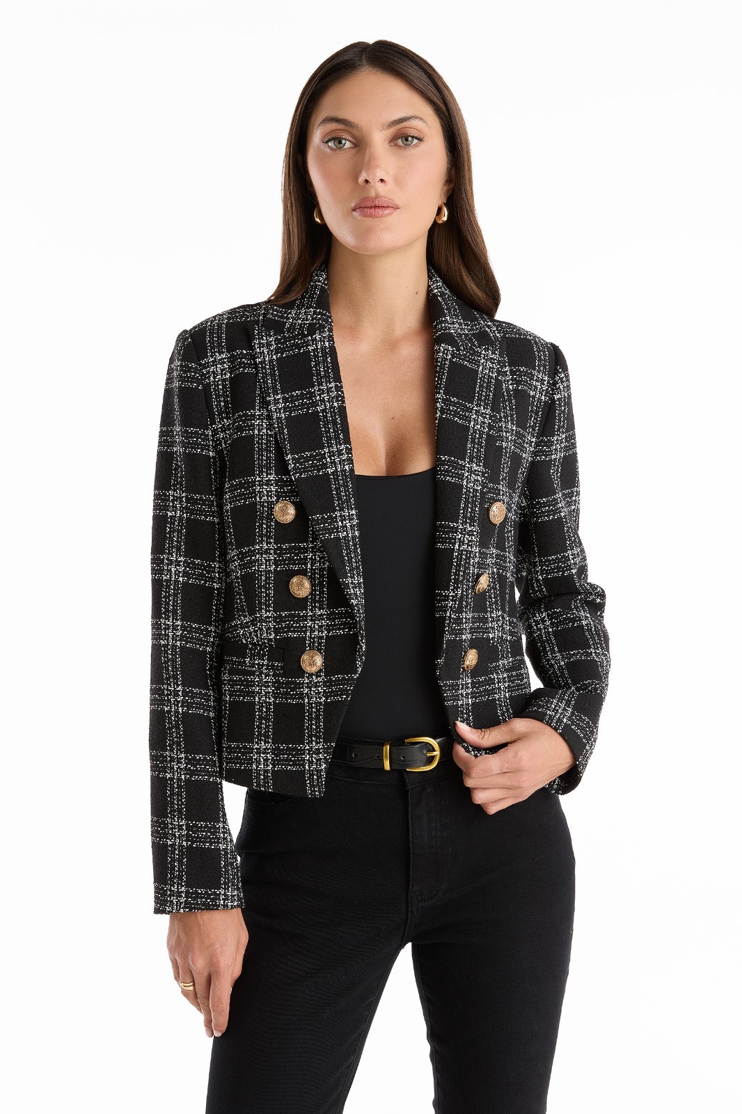 Gabrielle Tweed Double Breasted Blazer Black THE NOLI SHOP