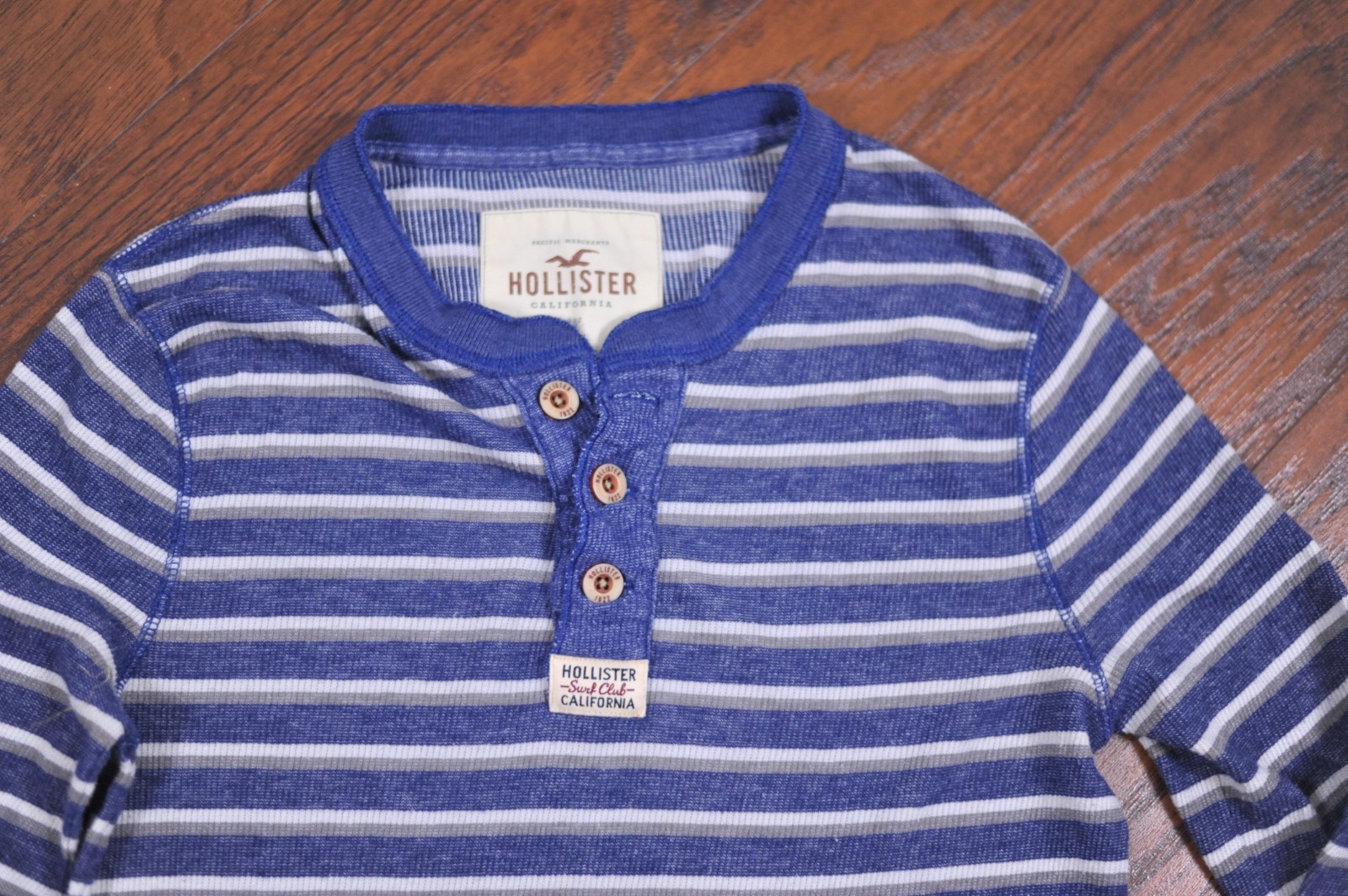 Vtg Hollister Striped Henley Long Sleeve Shirt Blue Y2K White Men’s Small S