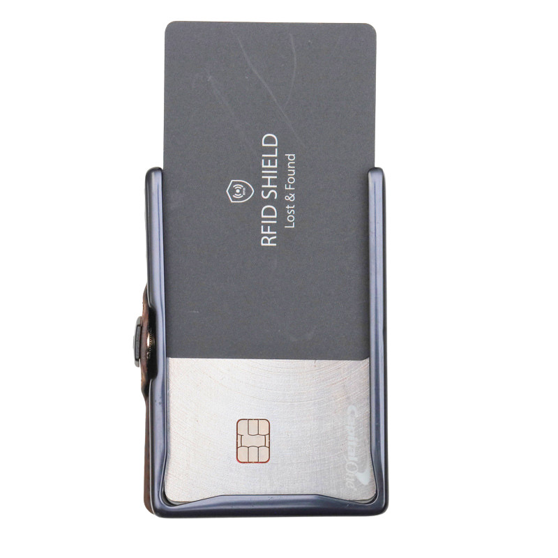 ZNAP RFID Blocking Slim Brown Leather Aluminum Wallet – 12 Card – Air Tag Pocket