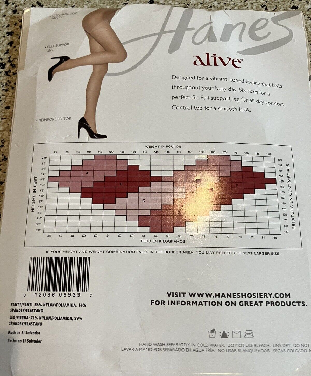 HANES ALIVE – JET – SIZE E – CONTROL TOP REINFORCED TOE PANTYHOSE Q00810